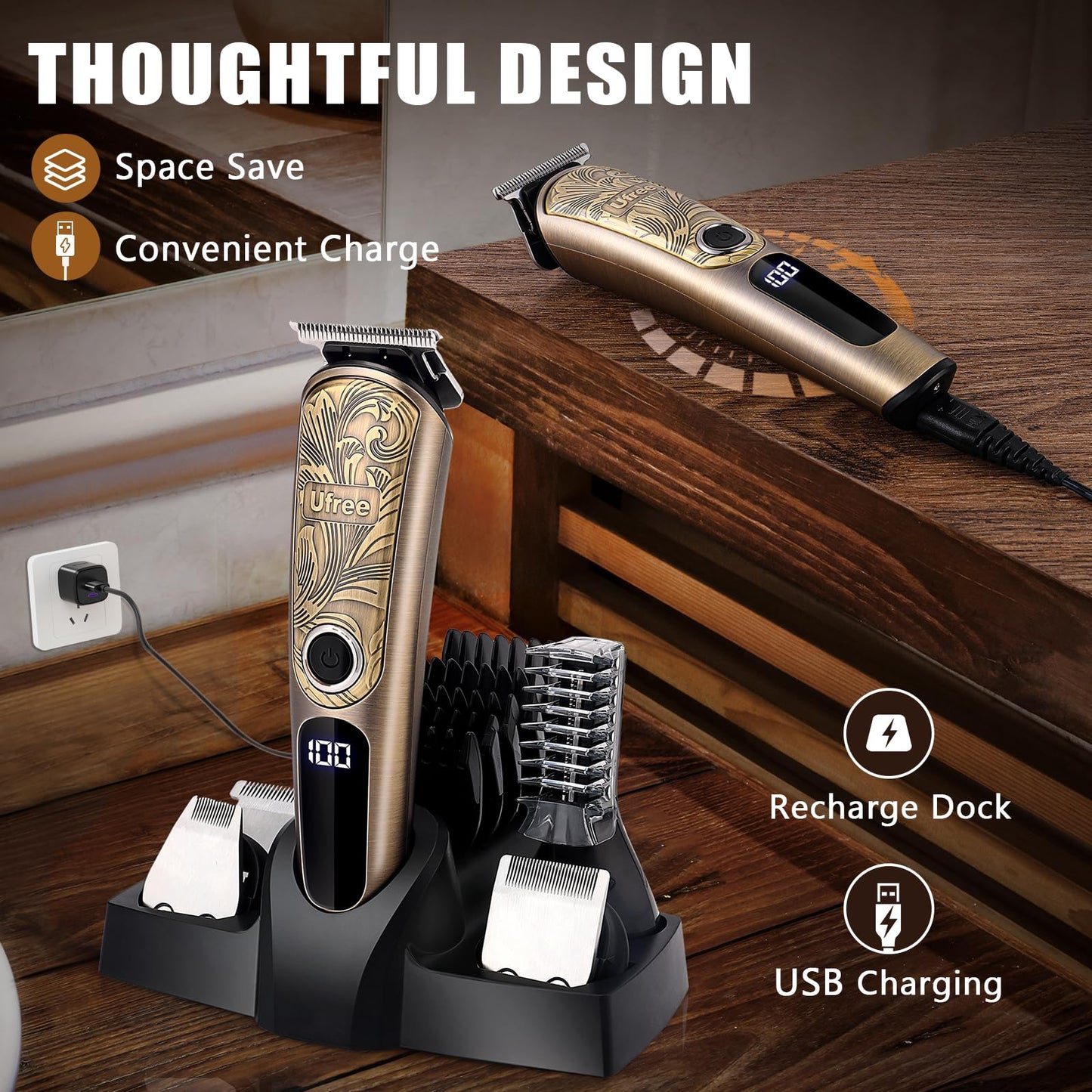 Ufree Beard Trimmer for Men, Waterproof Electric Razor for Nose, Body, Face & Mustache, Cordless Hair Clippers Shavers Grooming Kit, Gifts for Men Husband Father