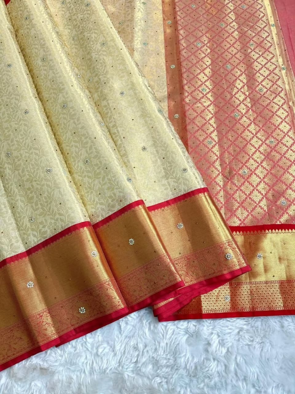 Banarasi Brocade Kanjivaram Saree with Swarovski Work and Zari Weaving