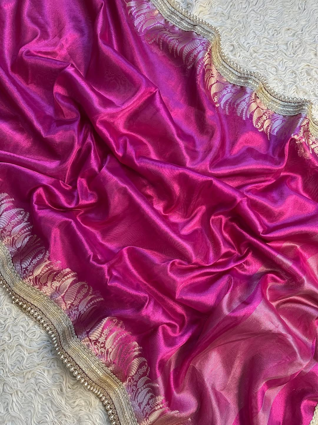 Banarasi Tissue Silk Saree with Pearl Lace Border