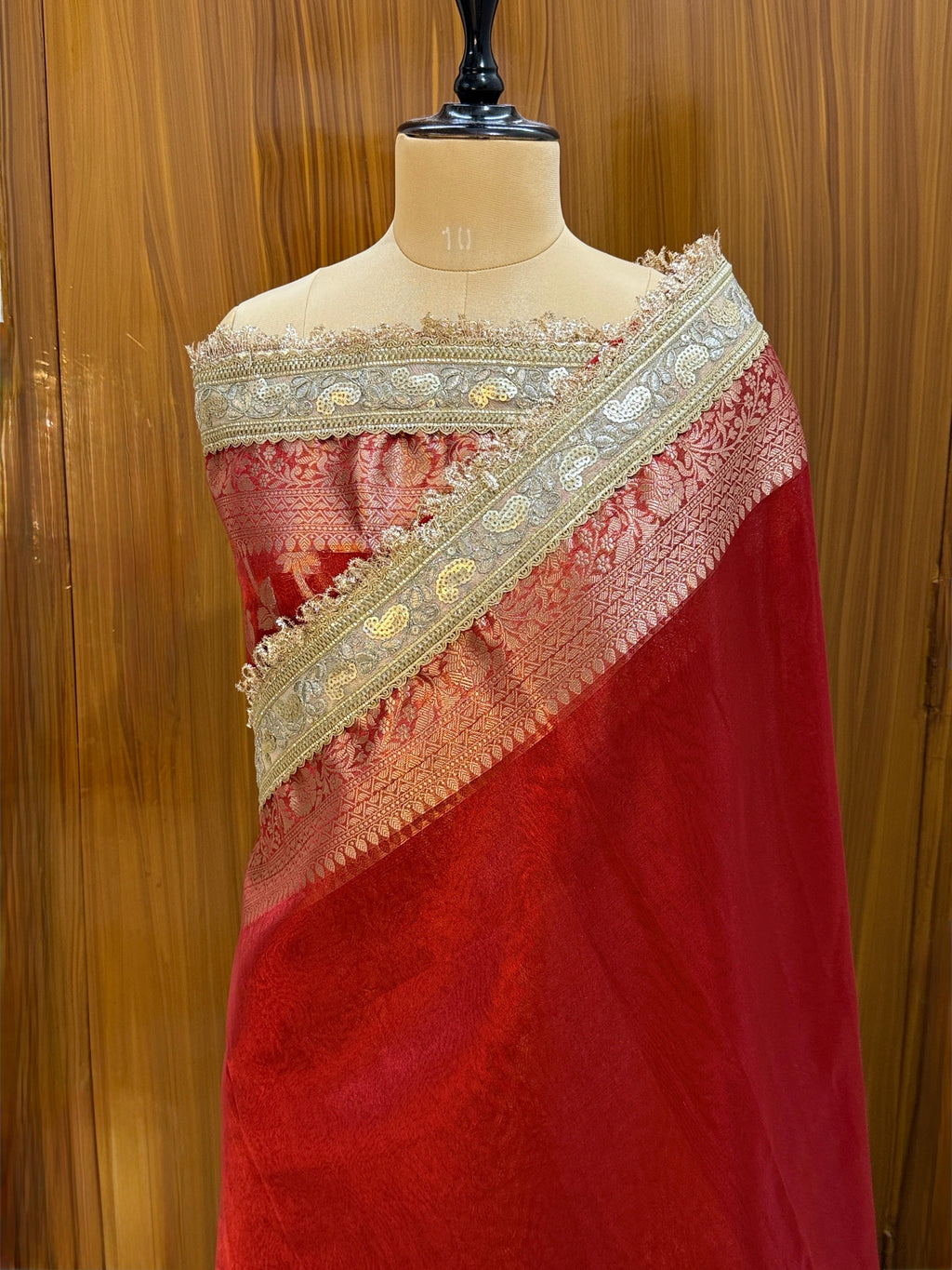 Banarasi Tissue Silk Saree with Broad Lace border
