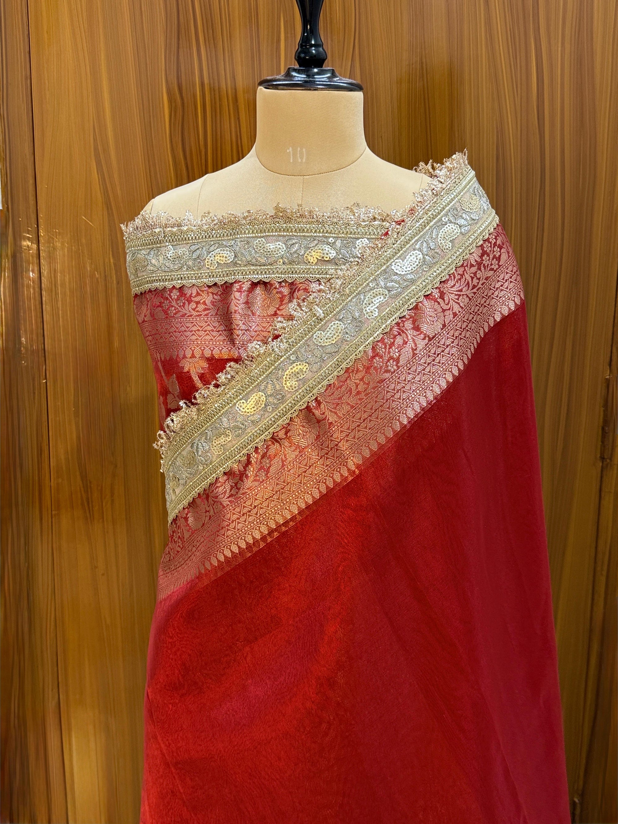 Banarasi Tissue Silk Saree with Broad Lace border