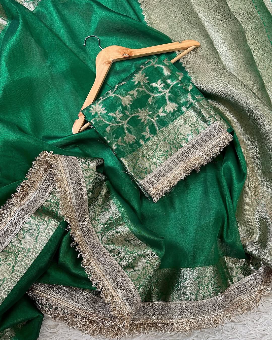 Banarasi Tissue Silk Saree with Broad Lace border
