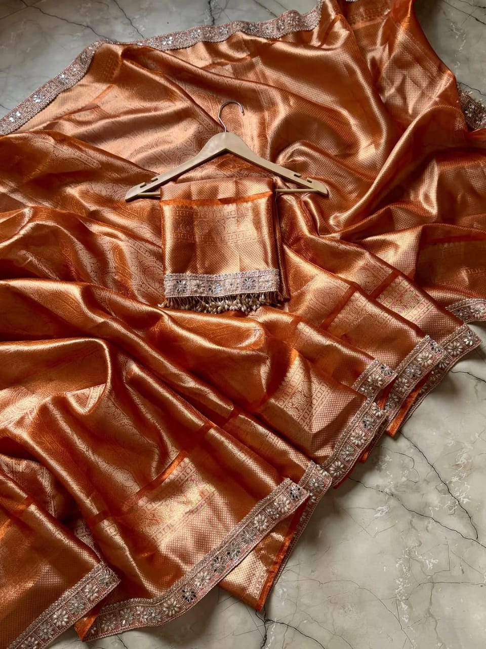 Banarasi Kanjivaram Tissue Silk Saree with Lace Border