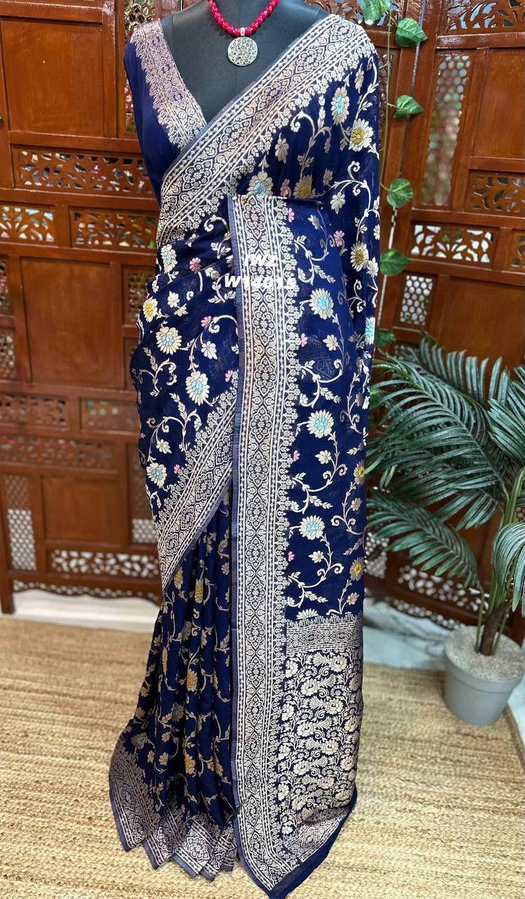 Banarasi Georgette Soft Silk Saree with floral design