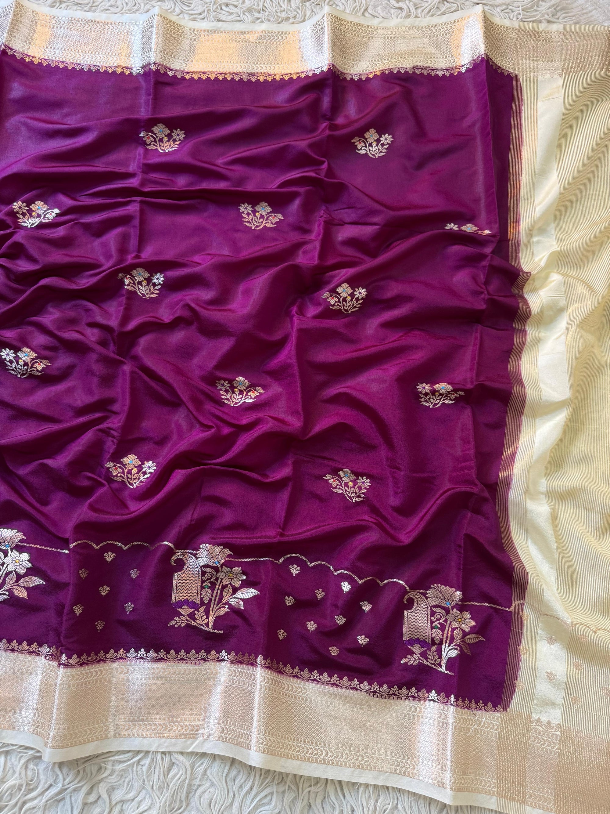 Banarasi Paper Silk Saree with Gold Zari Weaving