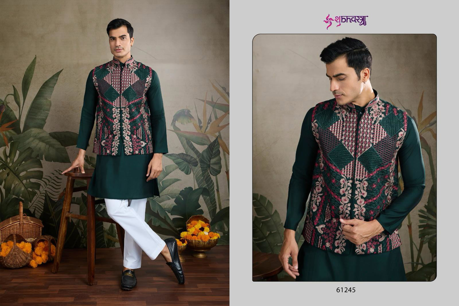 Shubhvastra Rajwada Attire 2 Viscose Silk Mens Kurta With Koti