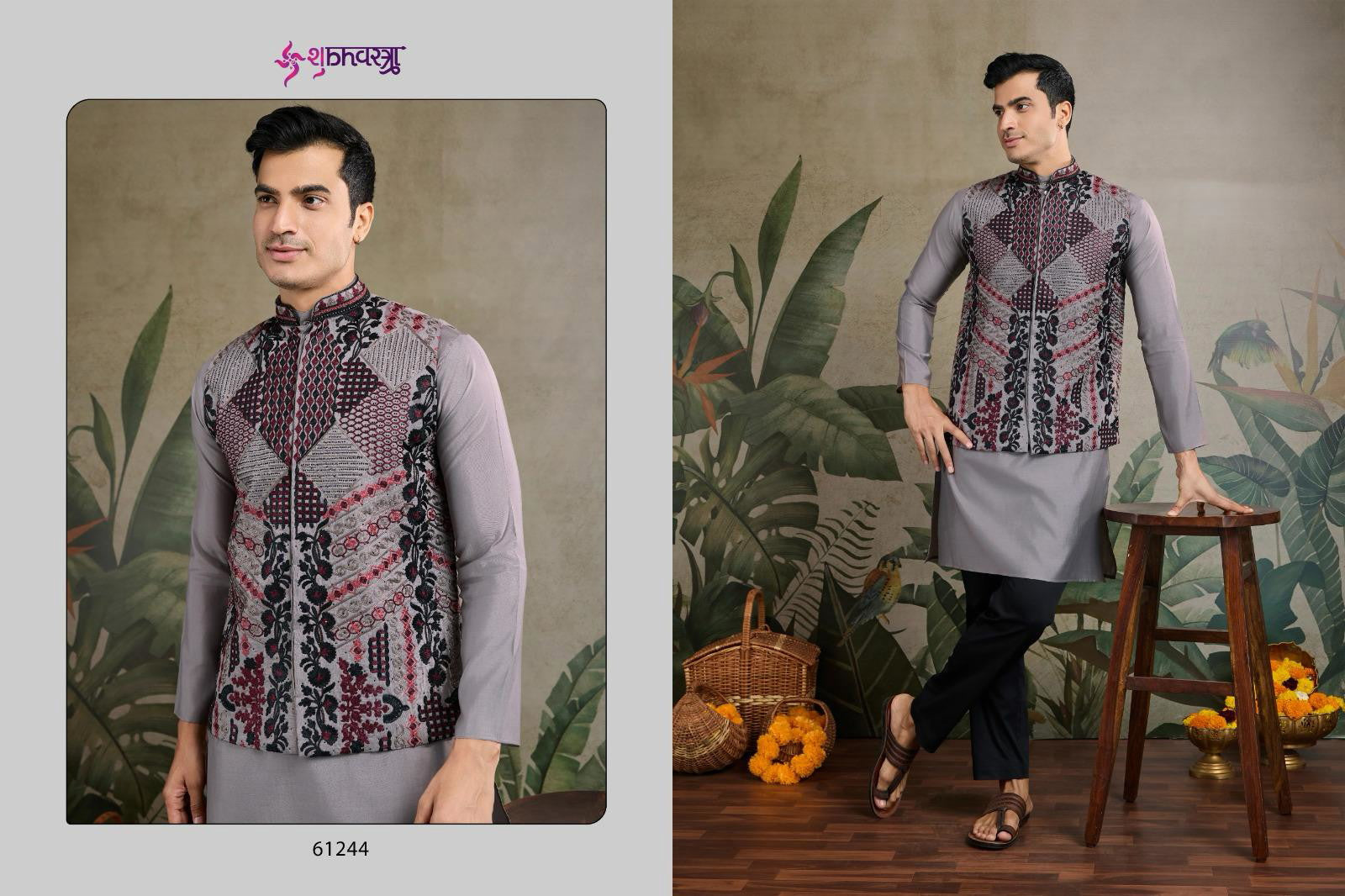 Shubhvastra Rajwada Attire 2 Viscose Silk Mens Kurta With Koti
