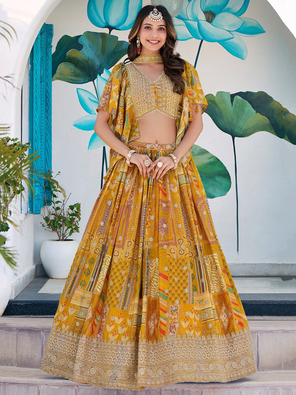 Zeel 7050 Yellow Designer Chinon Embroidered Lehenga Choli