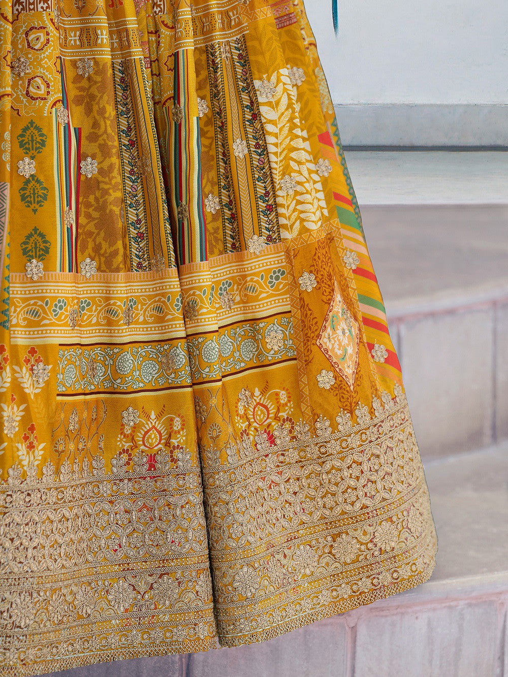 Zeel 7050 Yellow Designer Chinon Embroidered Lehenga Choli