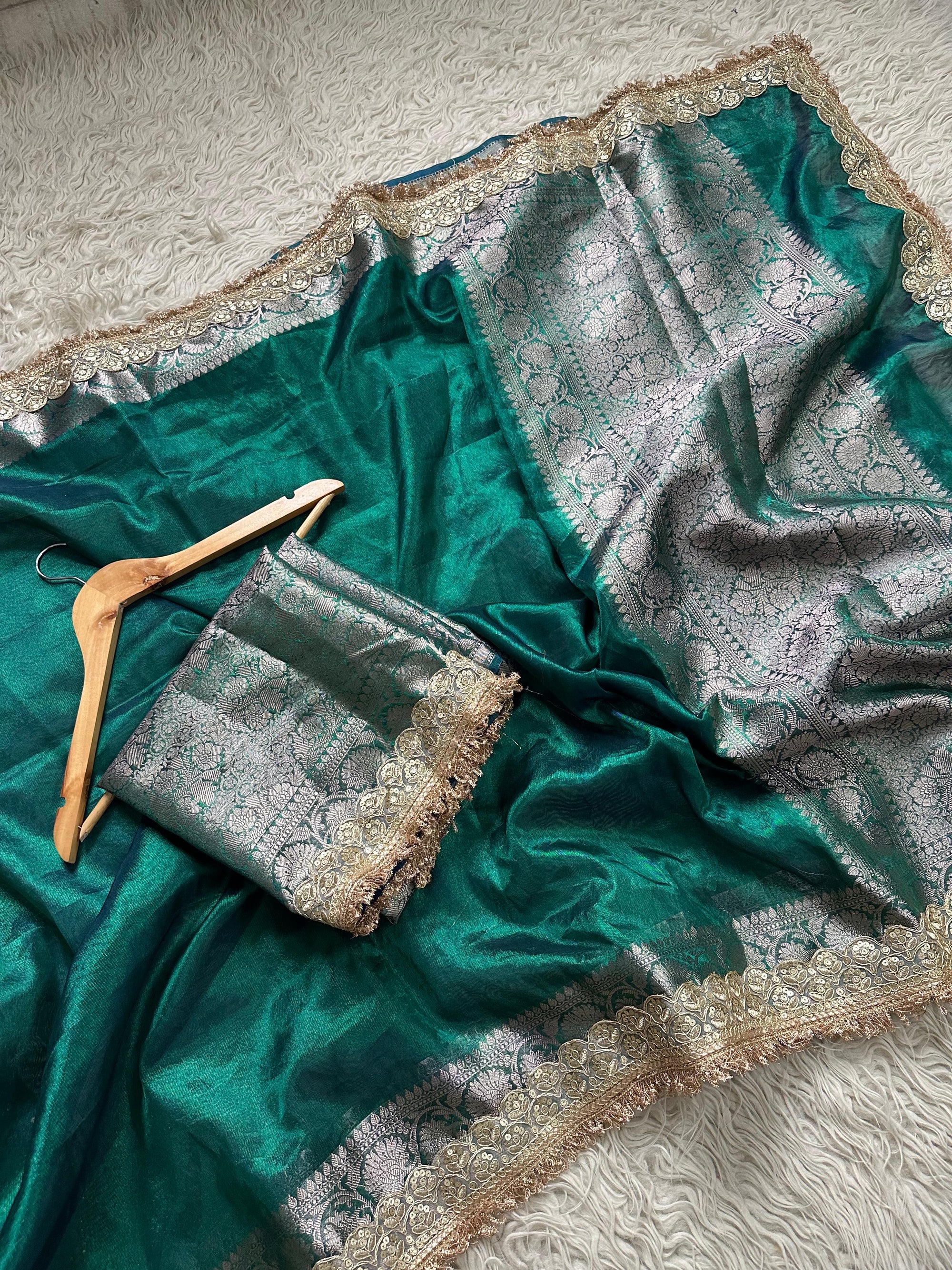 Banarasi Tissue Silk Saree with Lace Border