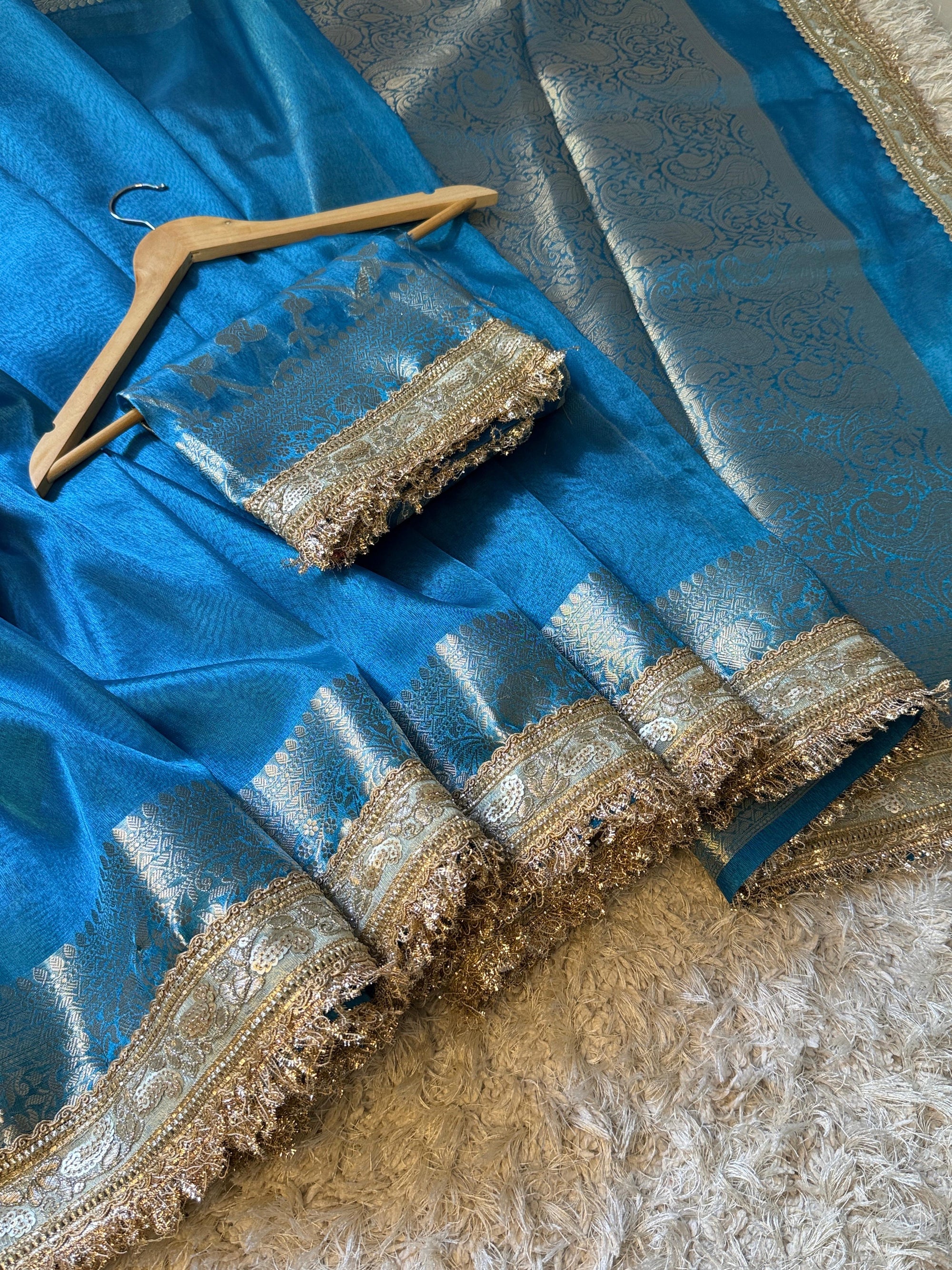 Banarasi Tissue Silk Saree with Broad Lace border