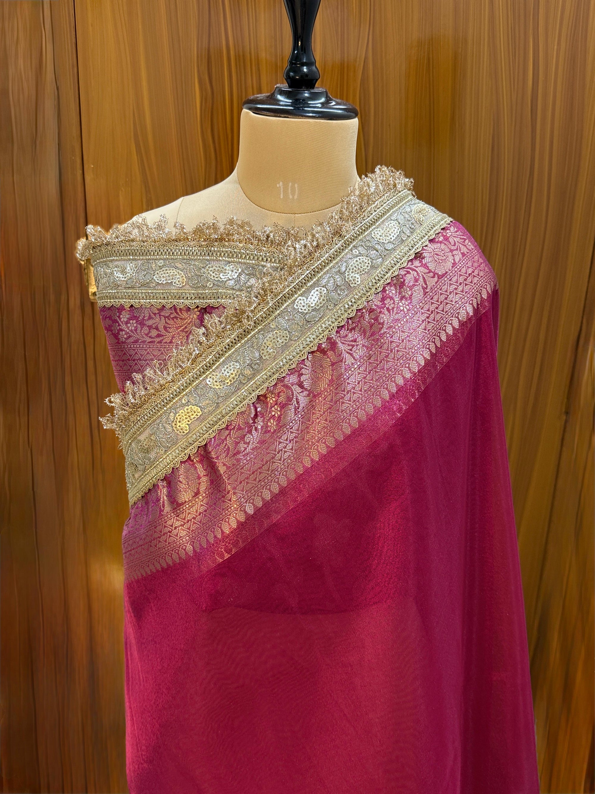 Banarasi Tissue Silk Saree with Lace border