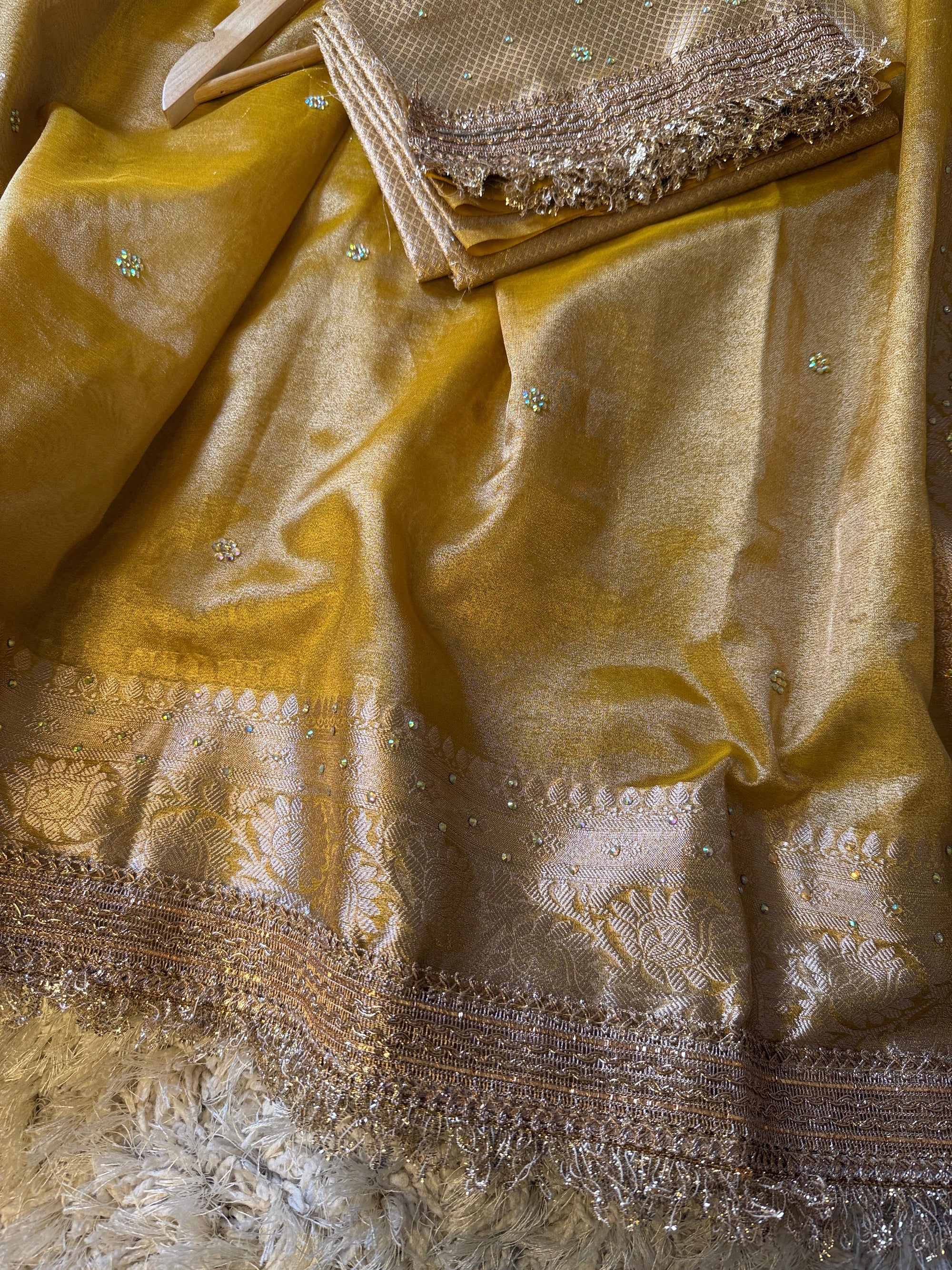 Banarasi Tissue Silk Saree with Stonework and Gotapatti Border