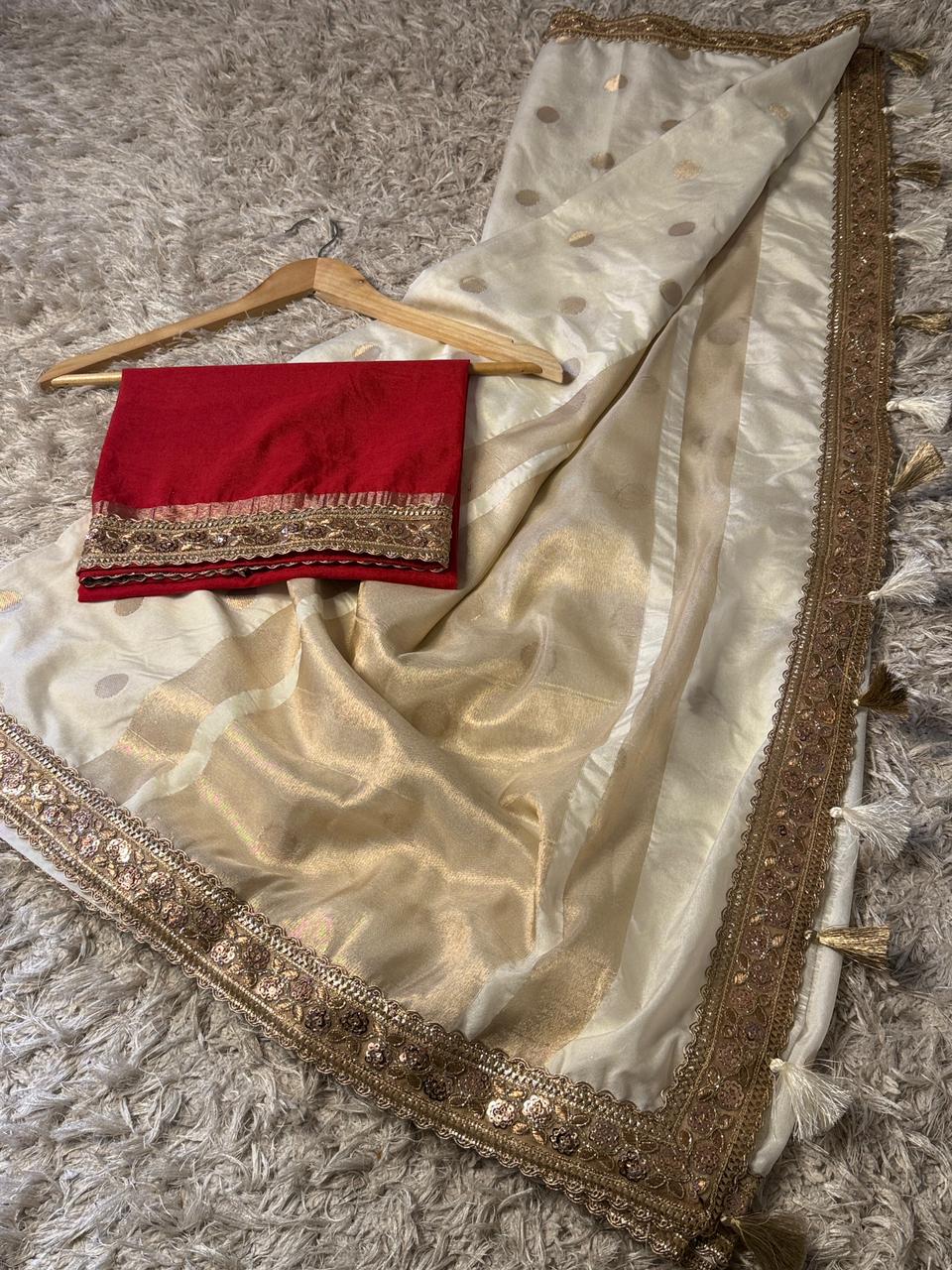 Banarasi Raw Mango Katan Silk Saree with Contrast Blouse