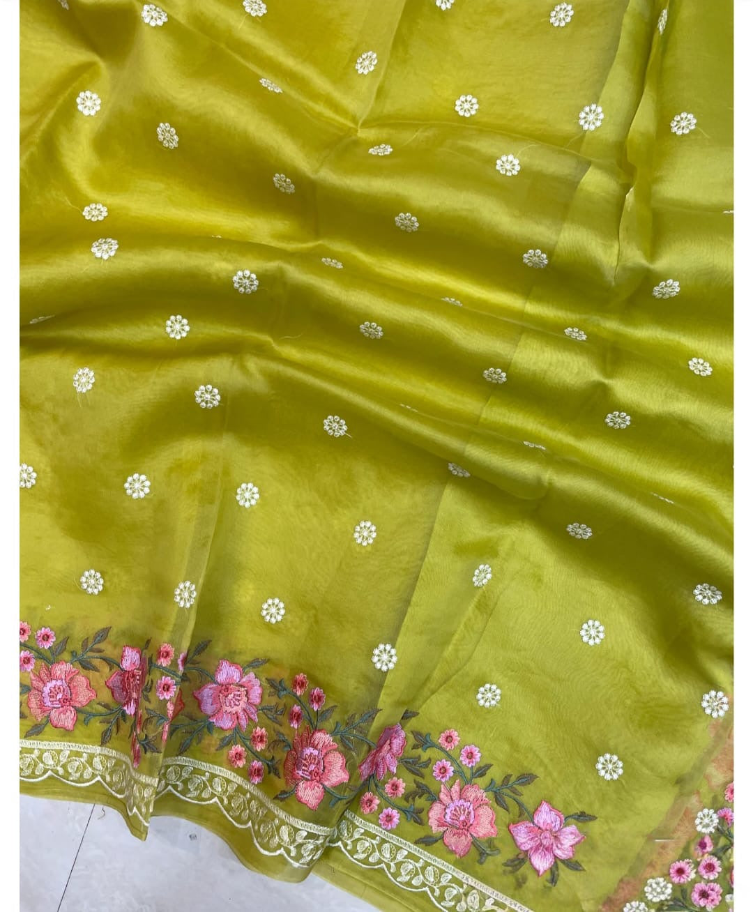 Banarasi Kora Organza Saree with Embroidery