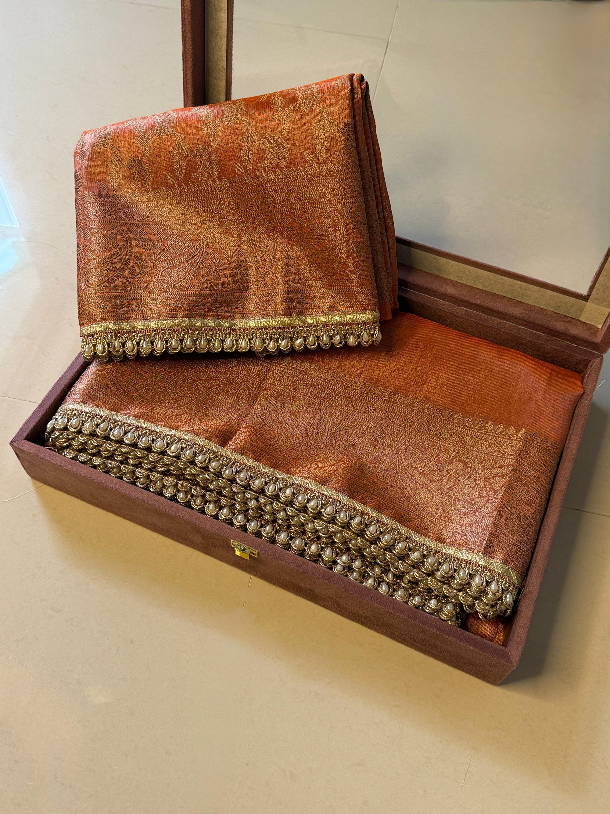 Banarasi Katan Tissue Soft Silk Saree with Pearl lace work