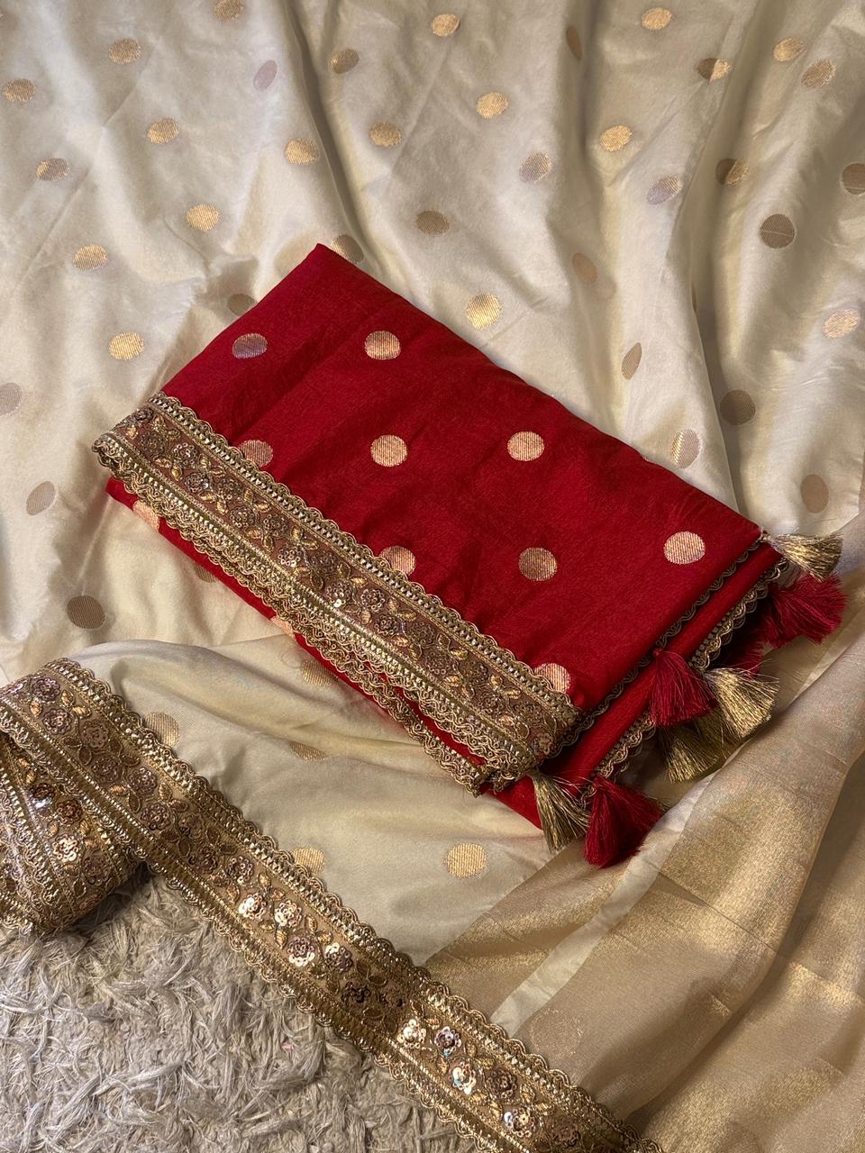 Banarasi Raw Mango Katan Silk Saree with Contrast Blouse