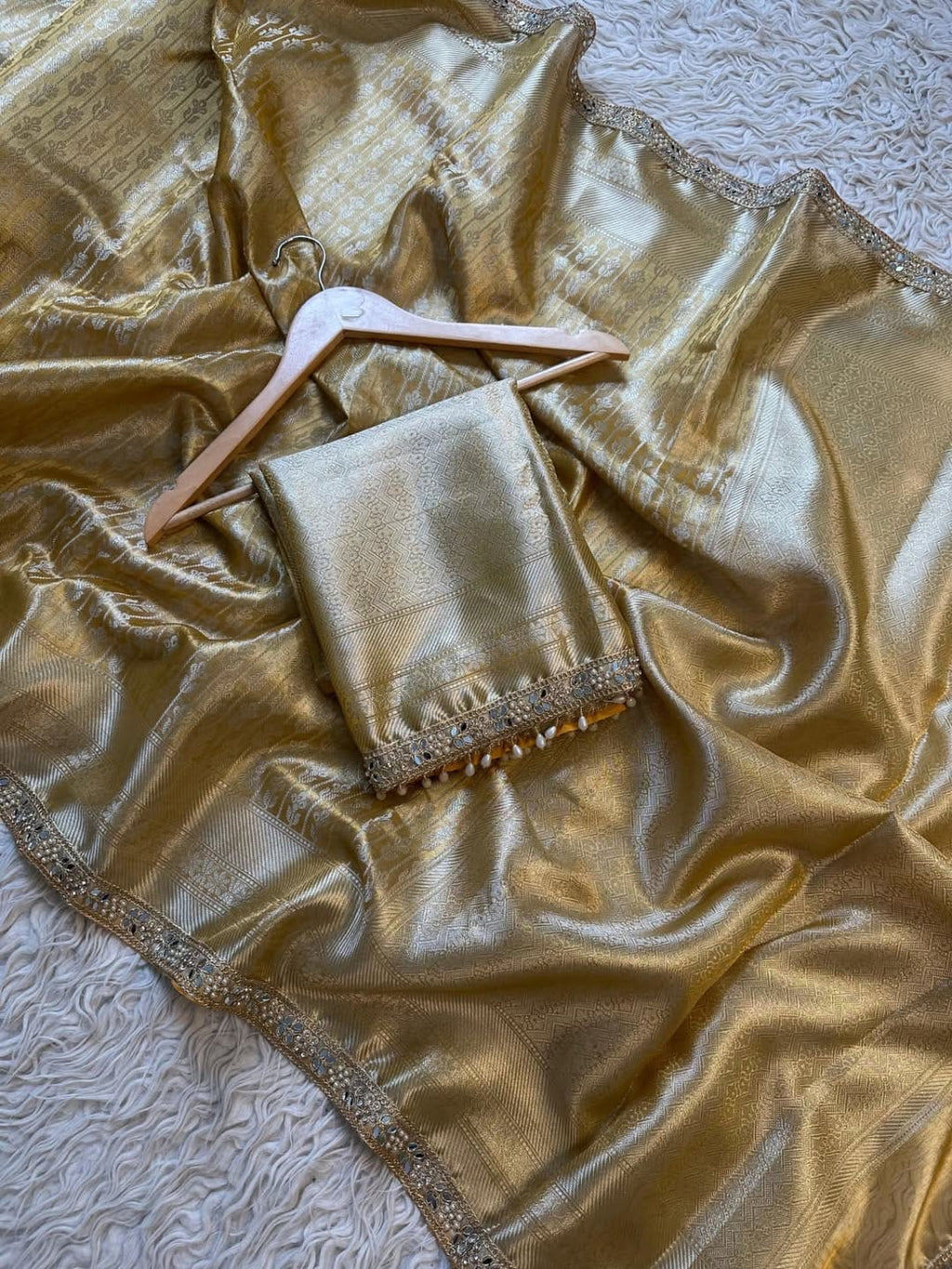 Banarasi Kanjivaram katan Tissue Silk Saree with Pearl Lace border