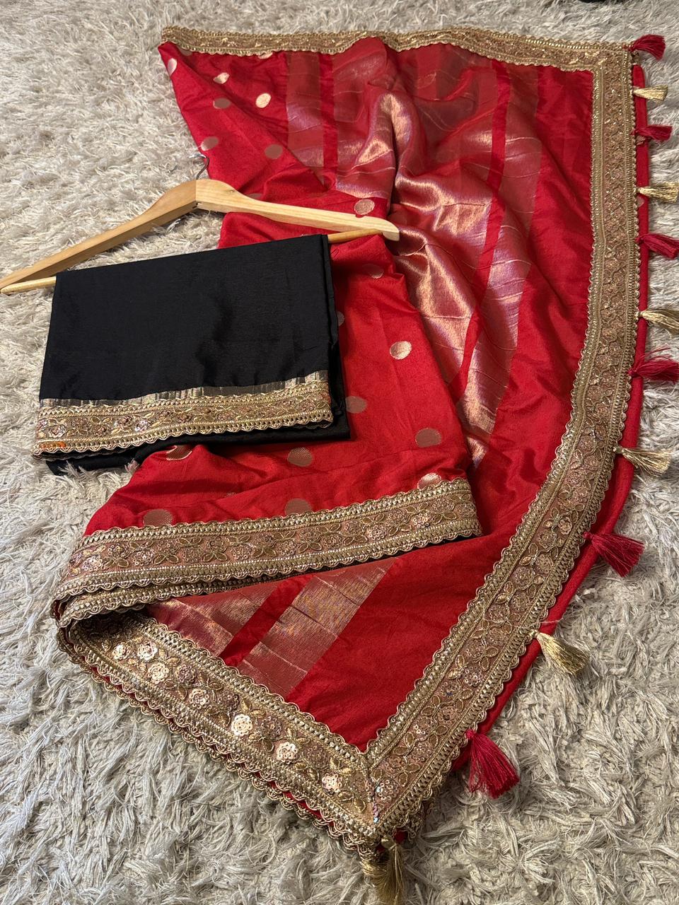 Banarasi Raw Mango Katan Silk Saree with Contrast Blouse