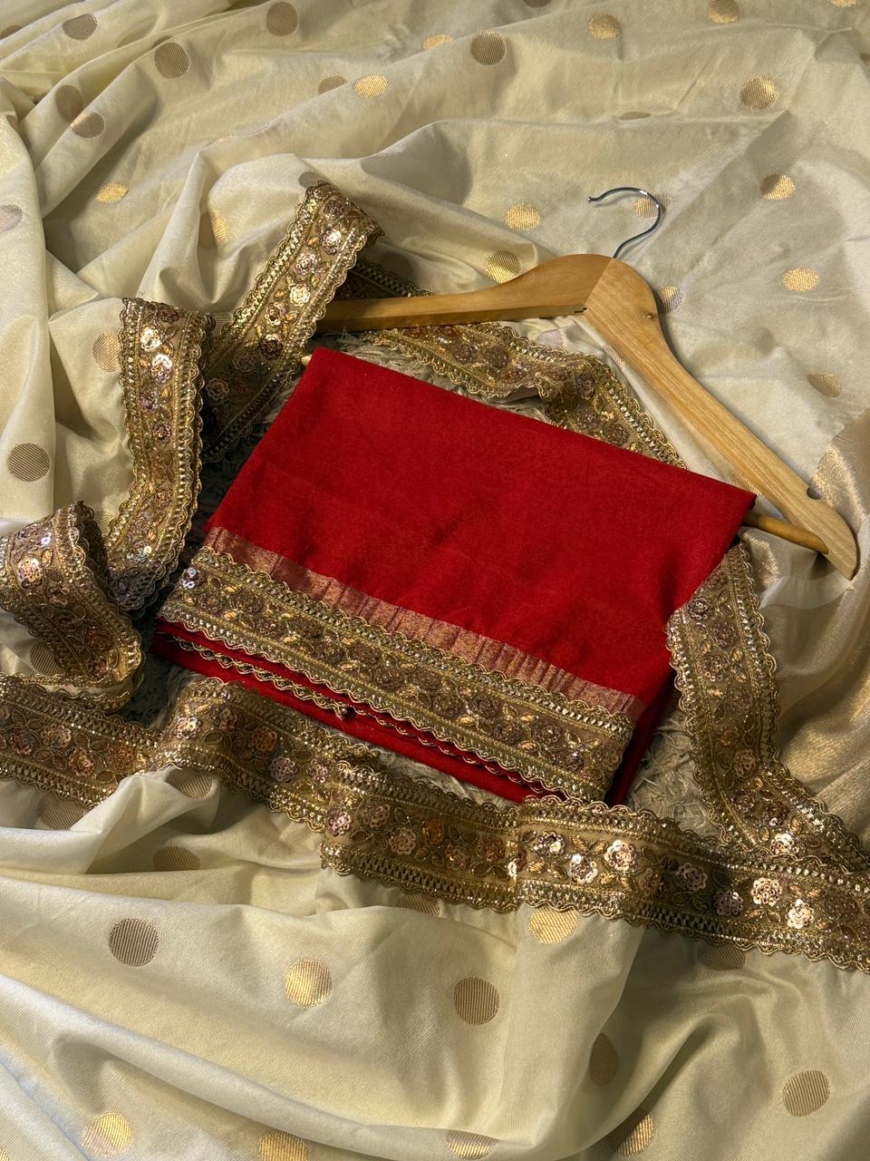 Banarasi Raw Mango Katan Silk Saree with Contrast Blouse