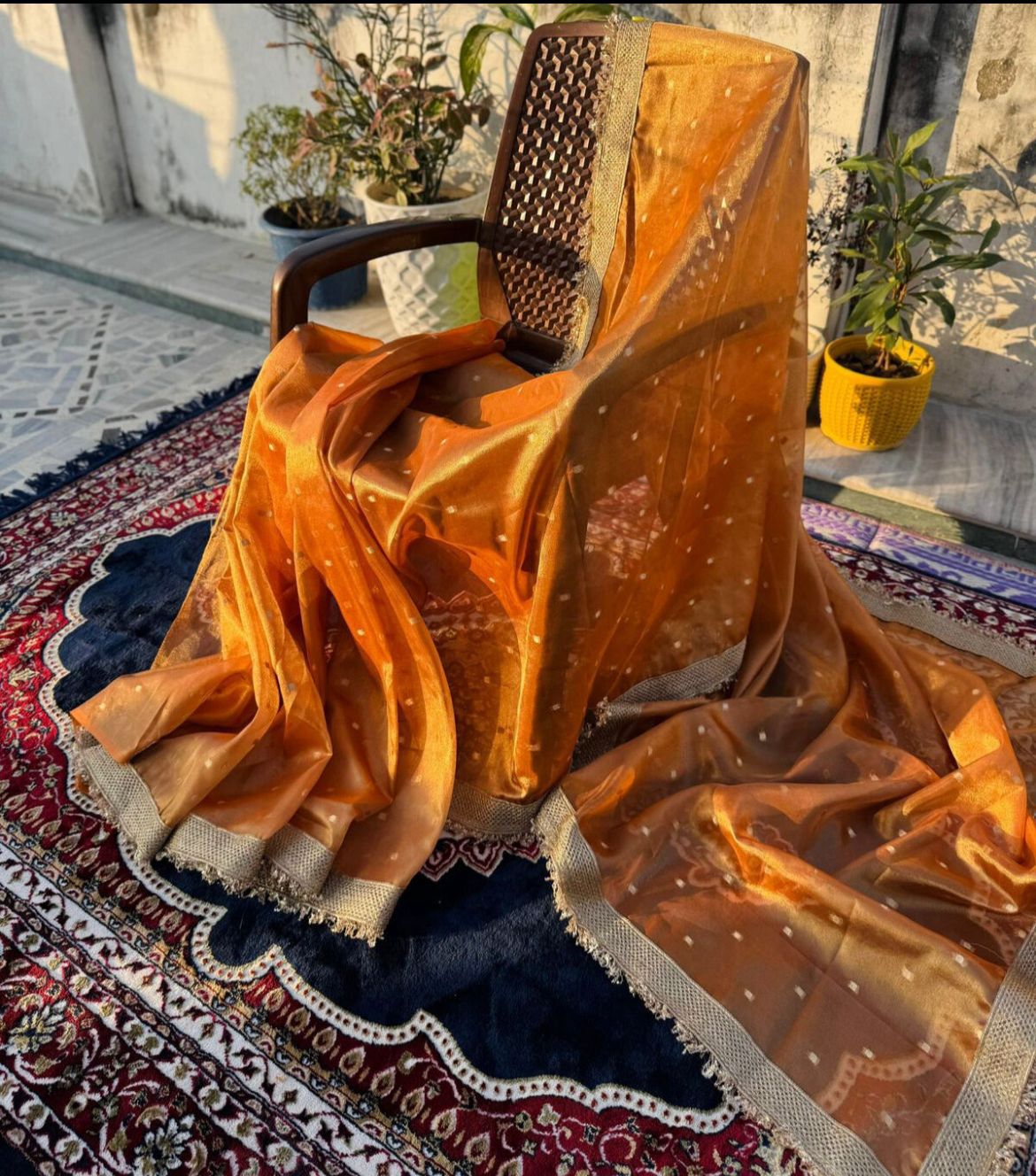 Banarasi Tissue Silk Saree with Booti Work and Lace Border