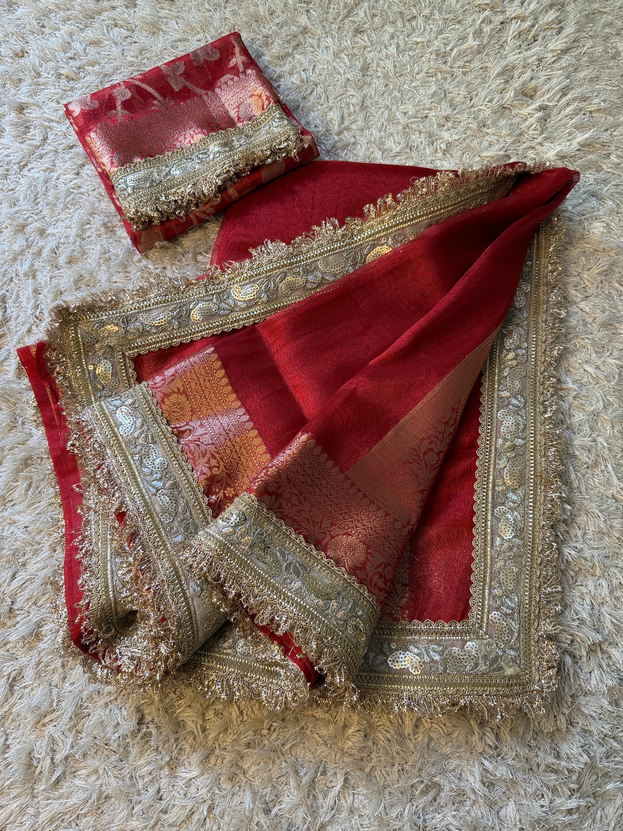 Banarasi Tissue Silk Saree with Broad Lace border
