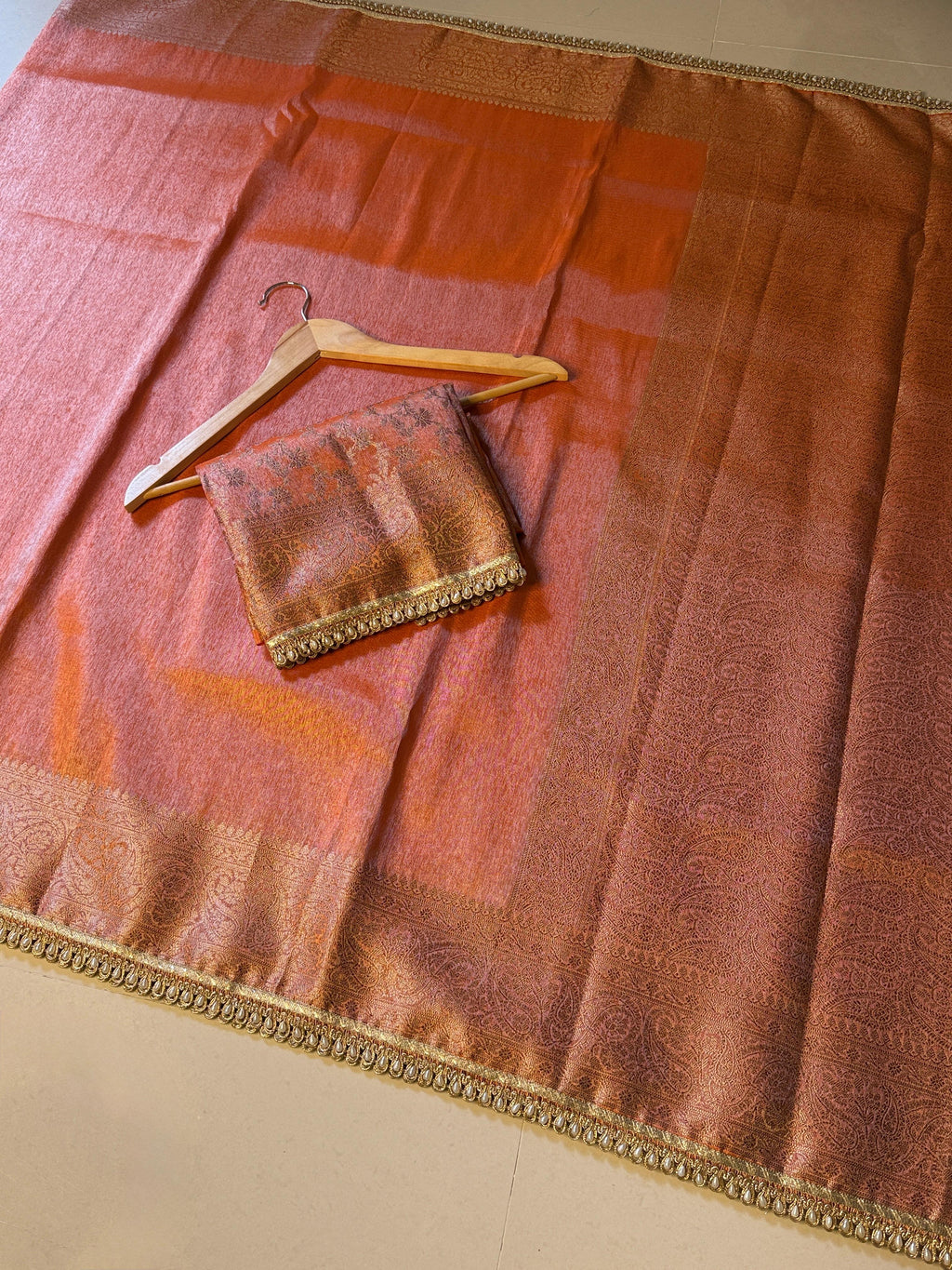 Banarasi Katan Tissue Soft Silk Saree with Pearl lace work