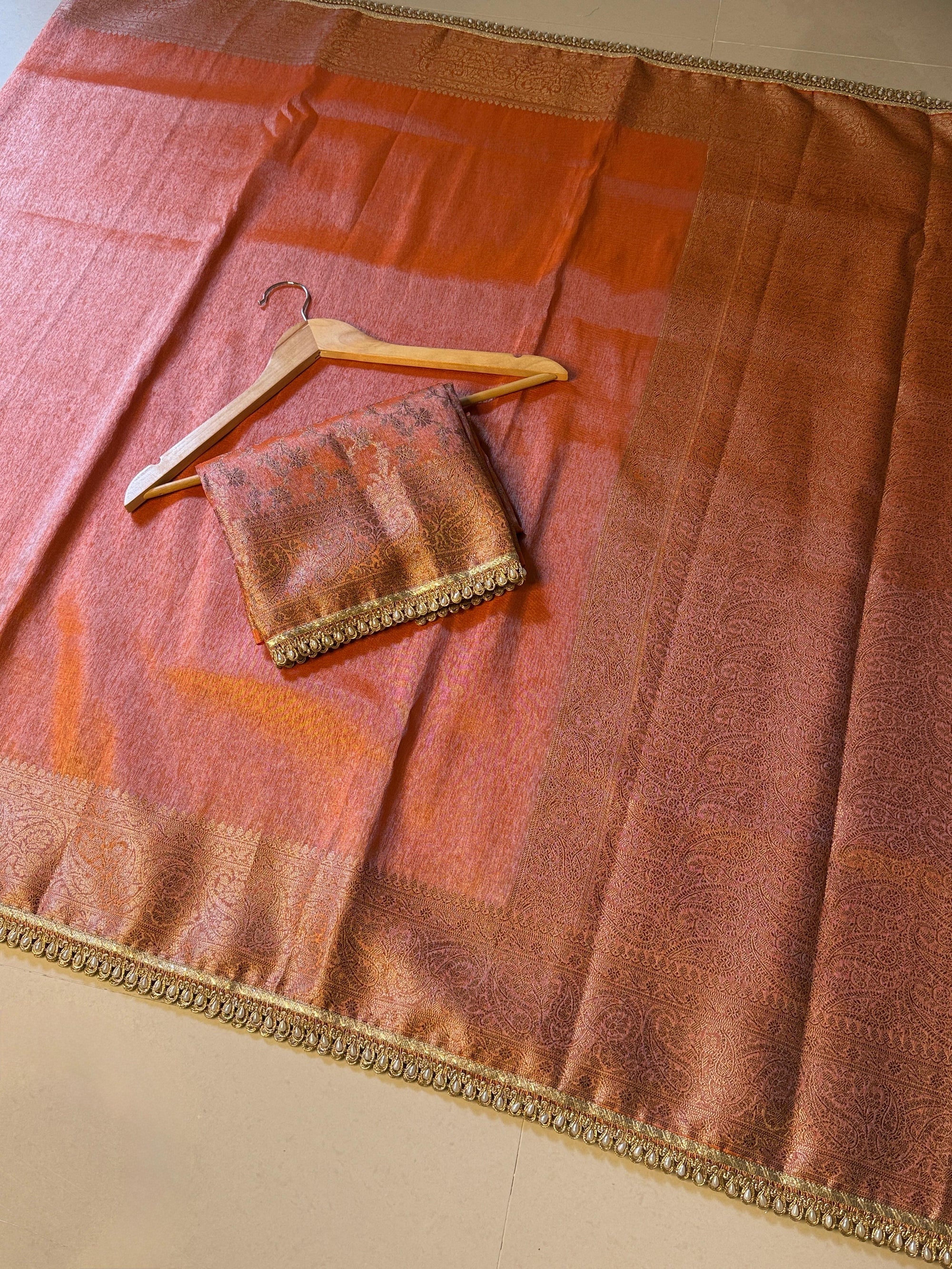 Banarasi Katan Tissue Soft Silk Saree with Pearl lace work