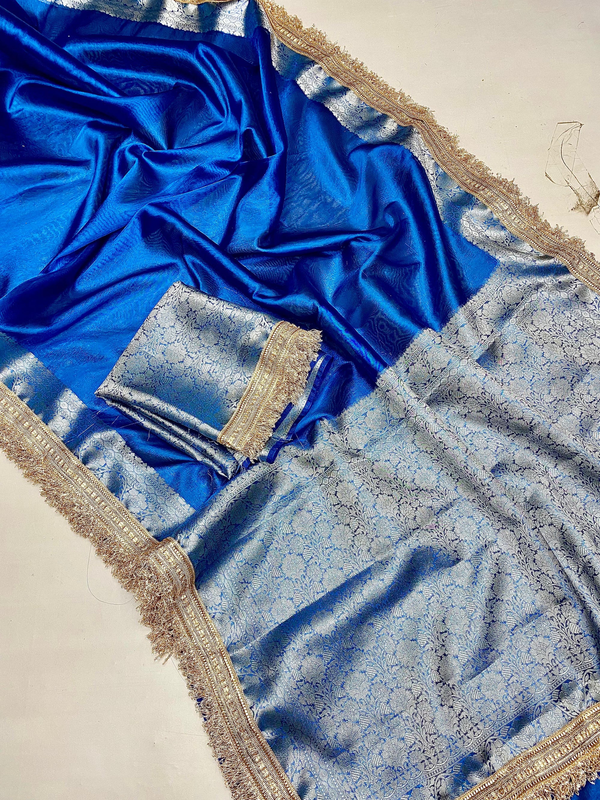Banarasi Tissue Silk Saree with Thin Lace border
