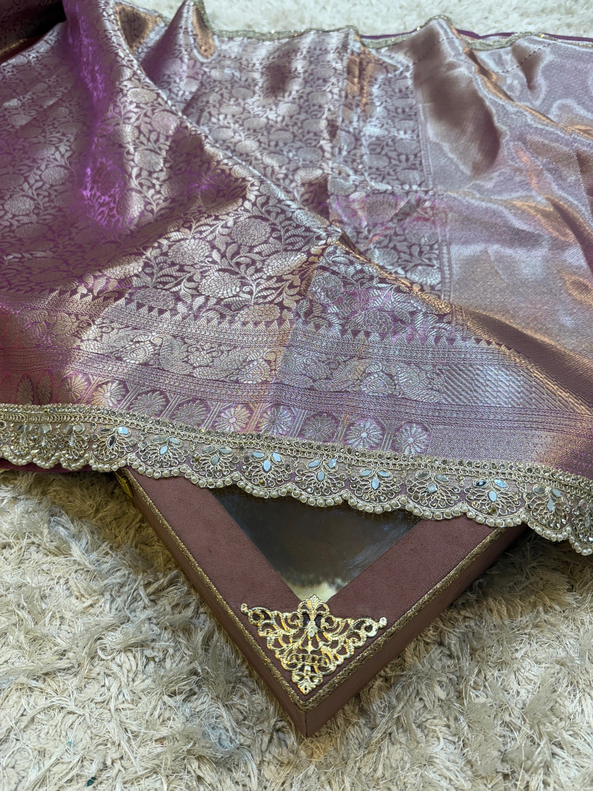 Banarasi Kanjivaram Tissue Silk Saree with Pearl Lace Border