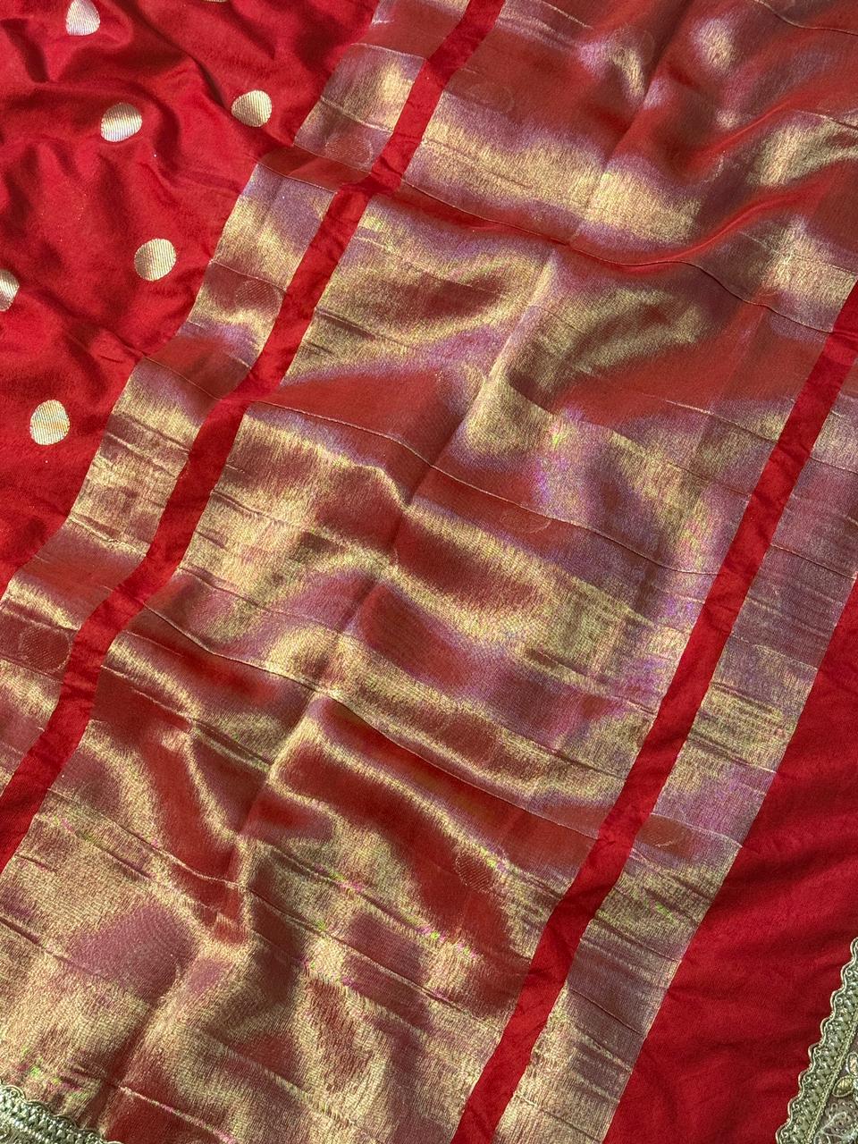 Banarasi Raw Mango Katan Silk Saree with Contrast Blouse