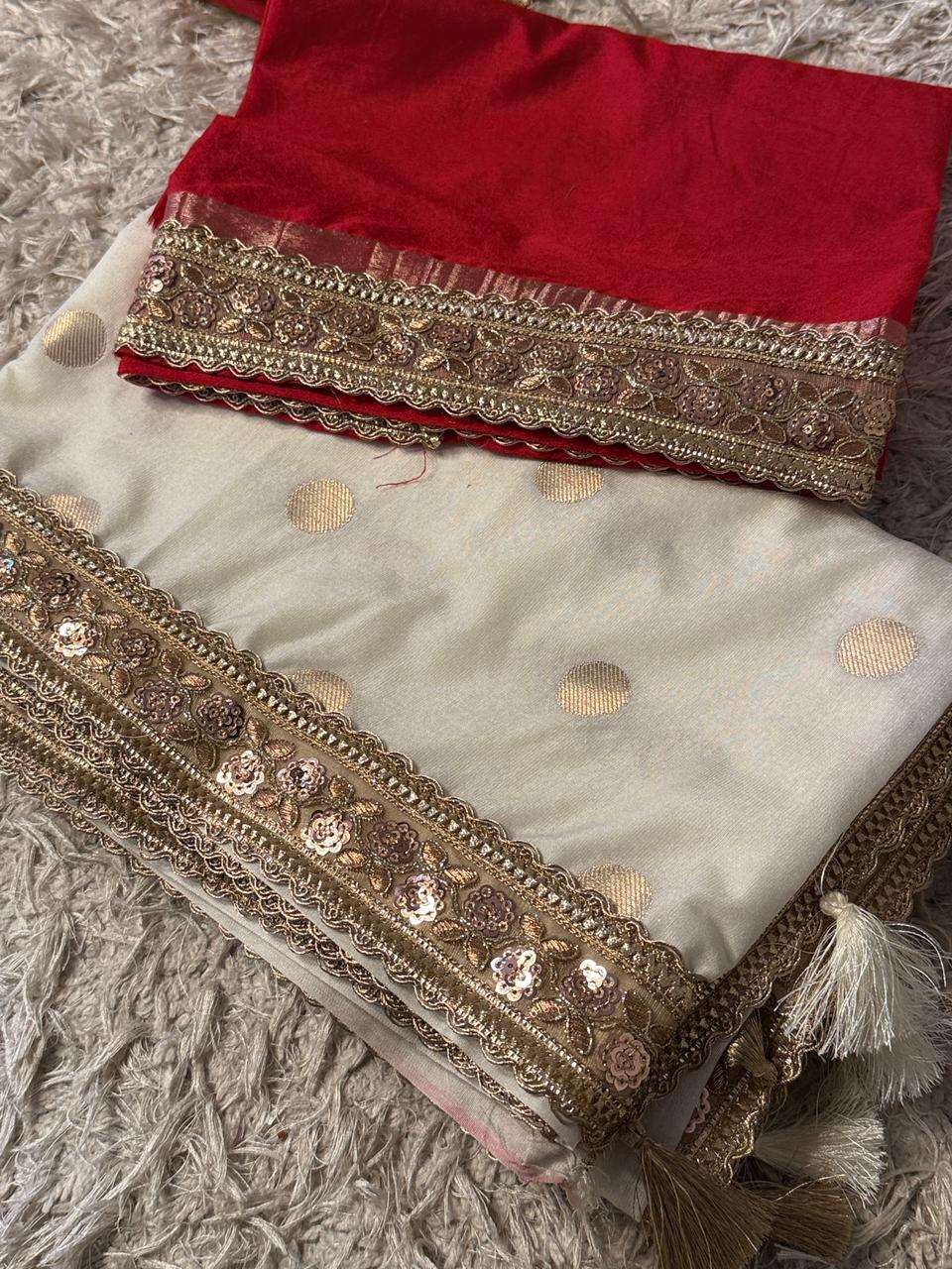 Banarasi Raw Mango Katan Silk Saree with Contrast Blouse