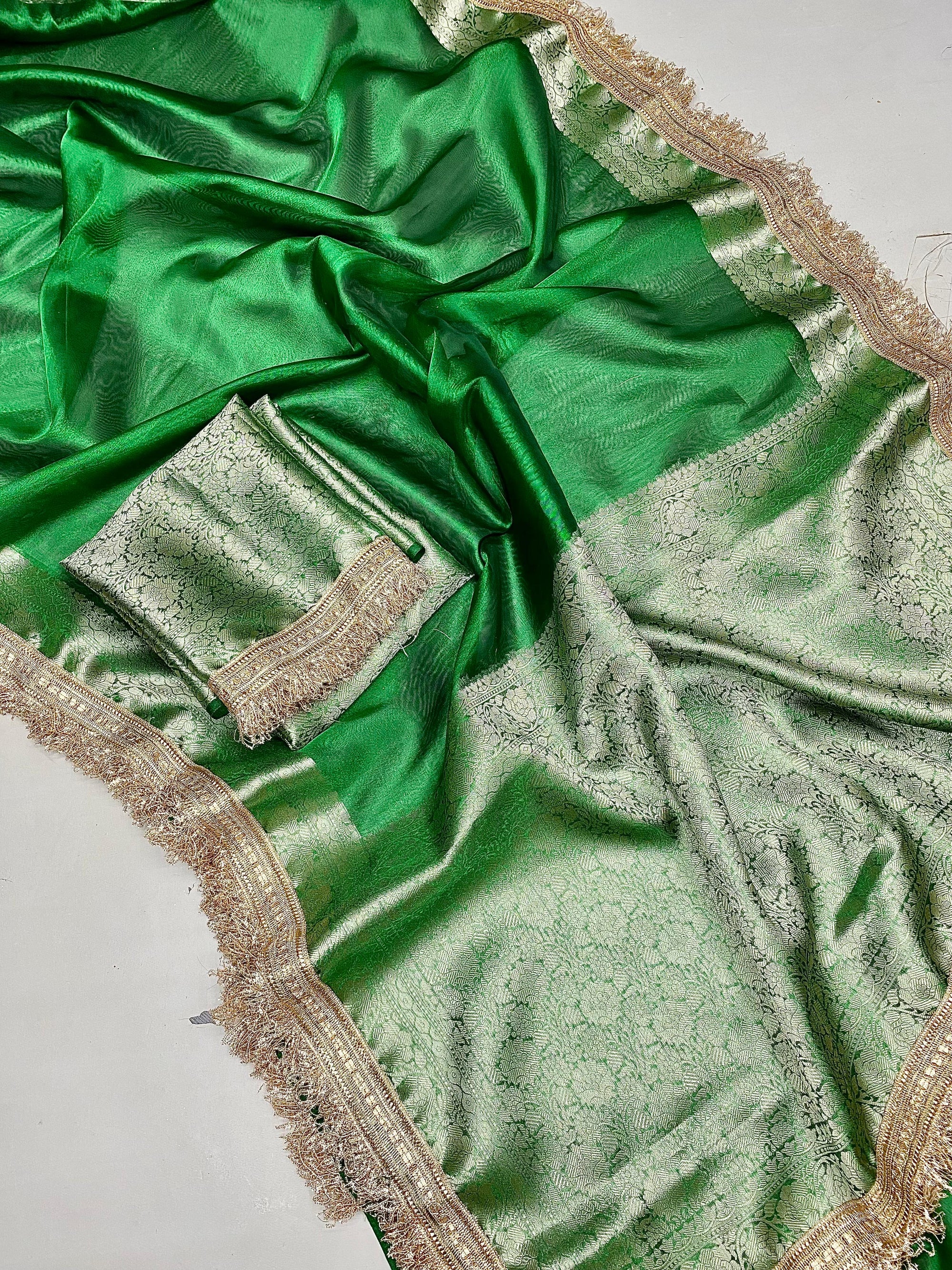 Banarasi Tissue Silk Saree with Thin Lace border