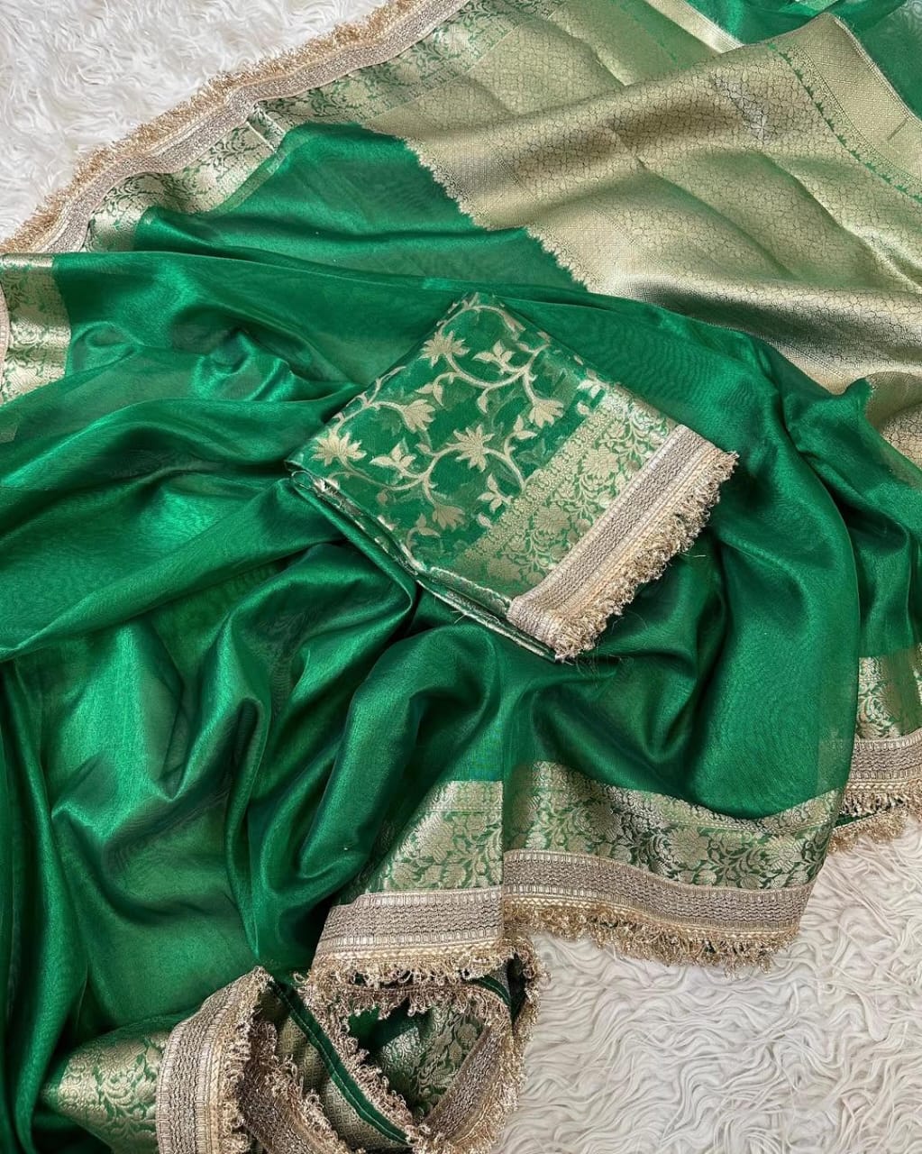 Banarasi Tissue Silk Saree with Broad Lace border