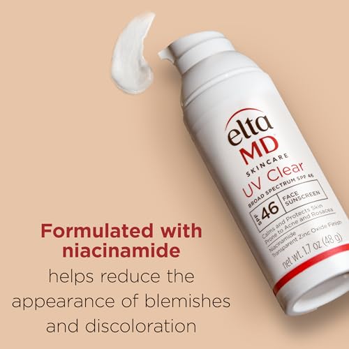 EltaMD UV Clear Face Sunscreen SPF 46, Oil Free for Face with Zinc Oxide, Dermatologist Recommended Sunscreen Lotion, For Acne-Prone Sensitive Skin, 1.7 oz Pump