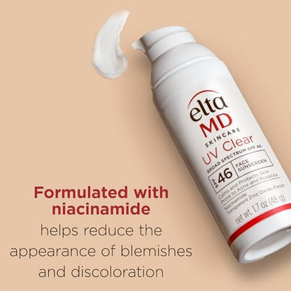 EltaMD UV Clear Face Sunscreen SPF 46, Oil Free for Face with Zinc Oxide, Dermatologist Recommended Sunscreen Lotion, For Acne-Prone Sensitive Skin, 1.7 oz Pump
