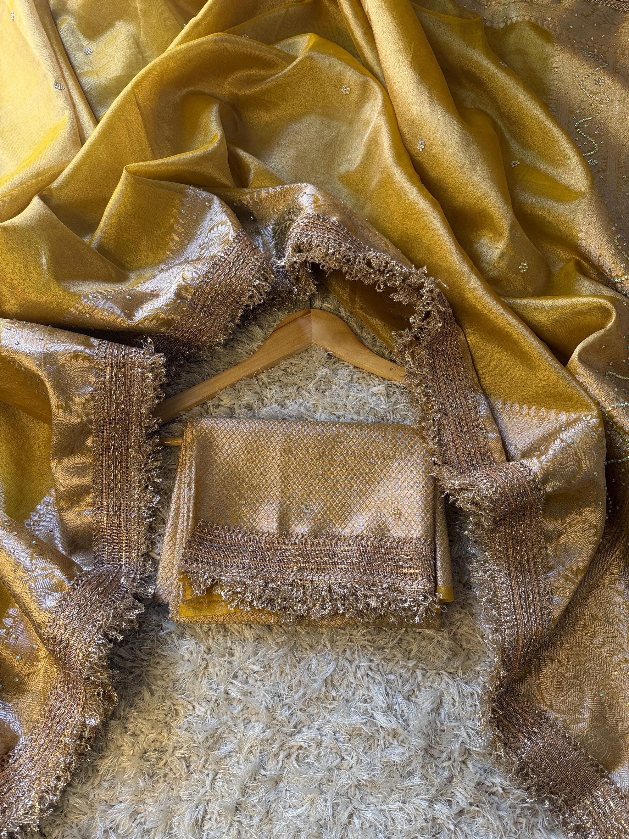 Banarasi Tissue Silk Saree with Stonework and Gotapatti Border