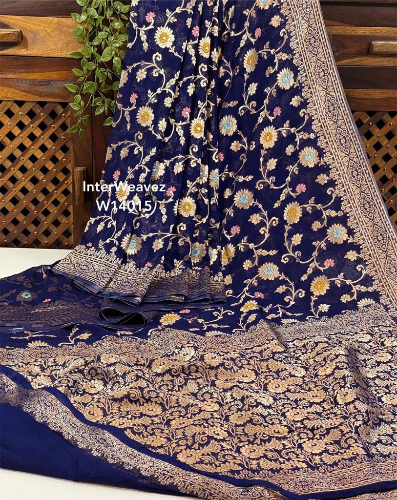 Banarasi Georgette Soft Silk Saree with floral design
