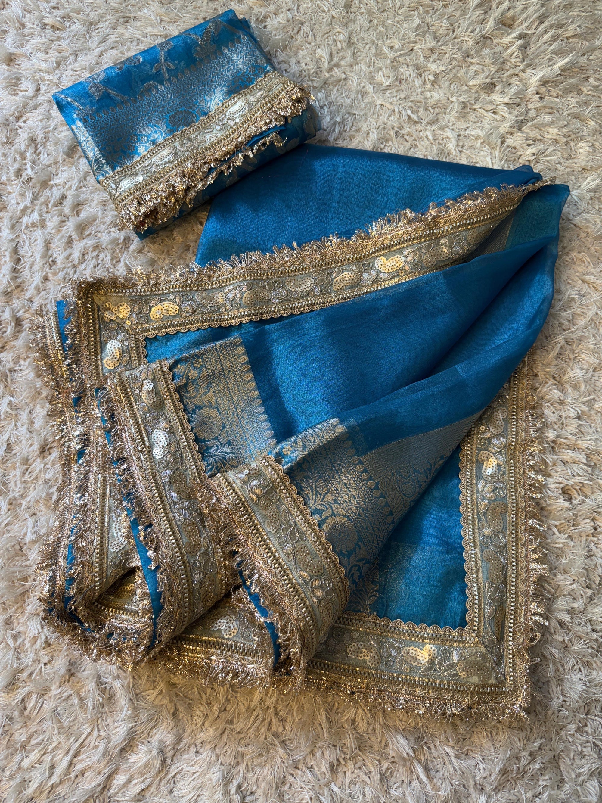 Banarasi Tissue Silk Saree with Broad Lace border