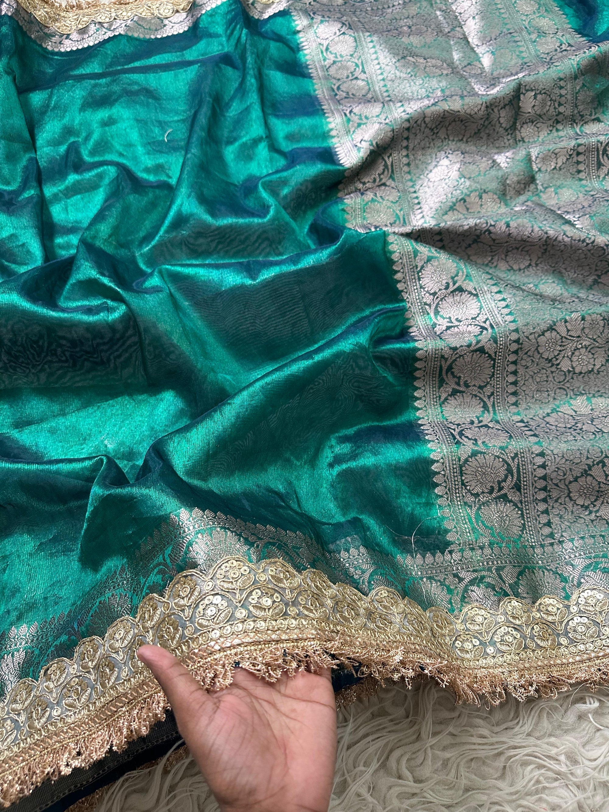 Banarasi Tissue Silk Saree with Lace Border
