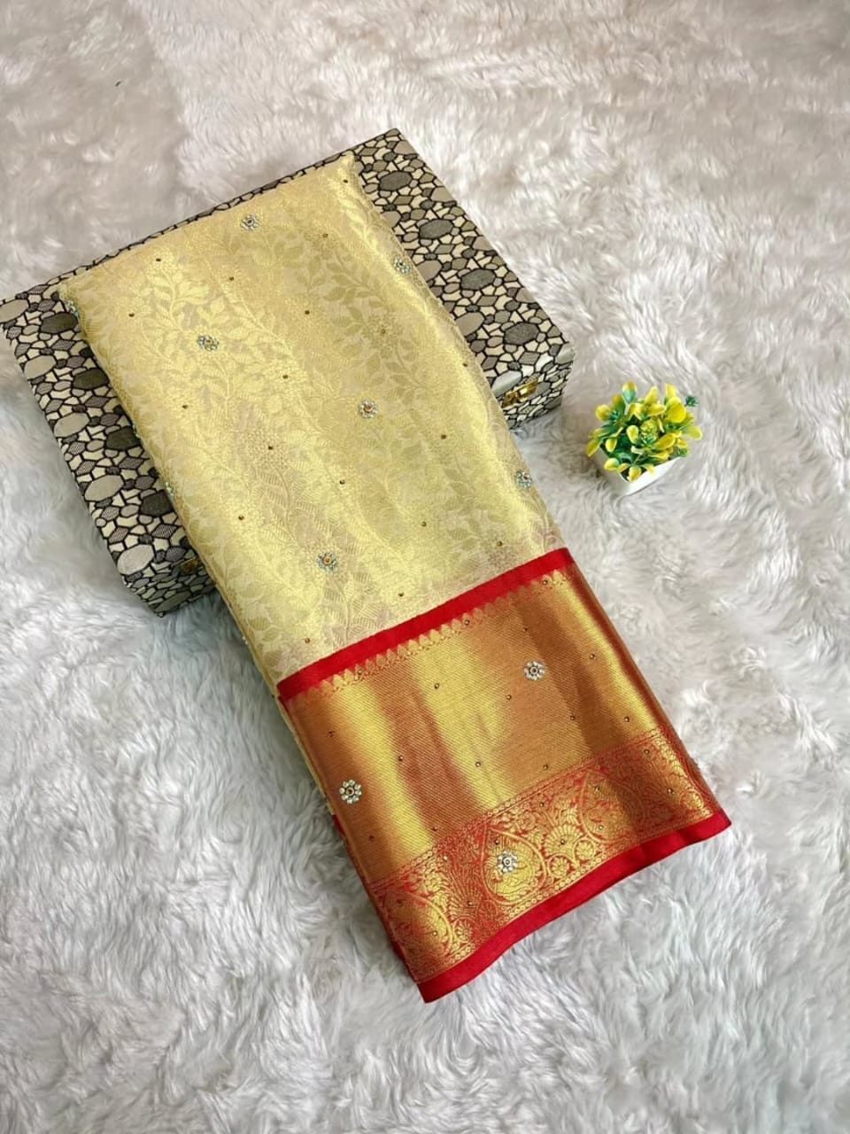 Banarasi Brocade Kanjivaram Saree with Swarovski Work and Zari Weaving