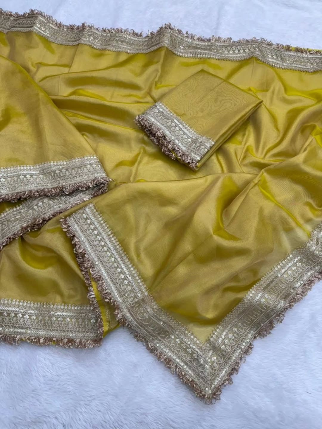 Banarasi Glass Tissue Silk Saree with Lace Border