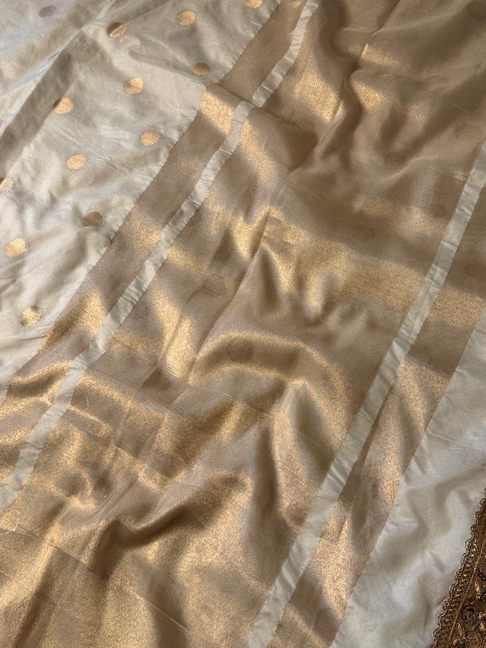 Banarasi Raw Mango Katan Silk Saree with Contrast Blouse