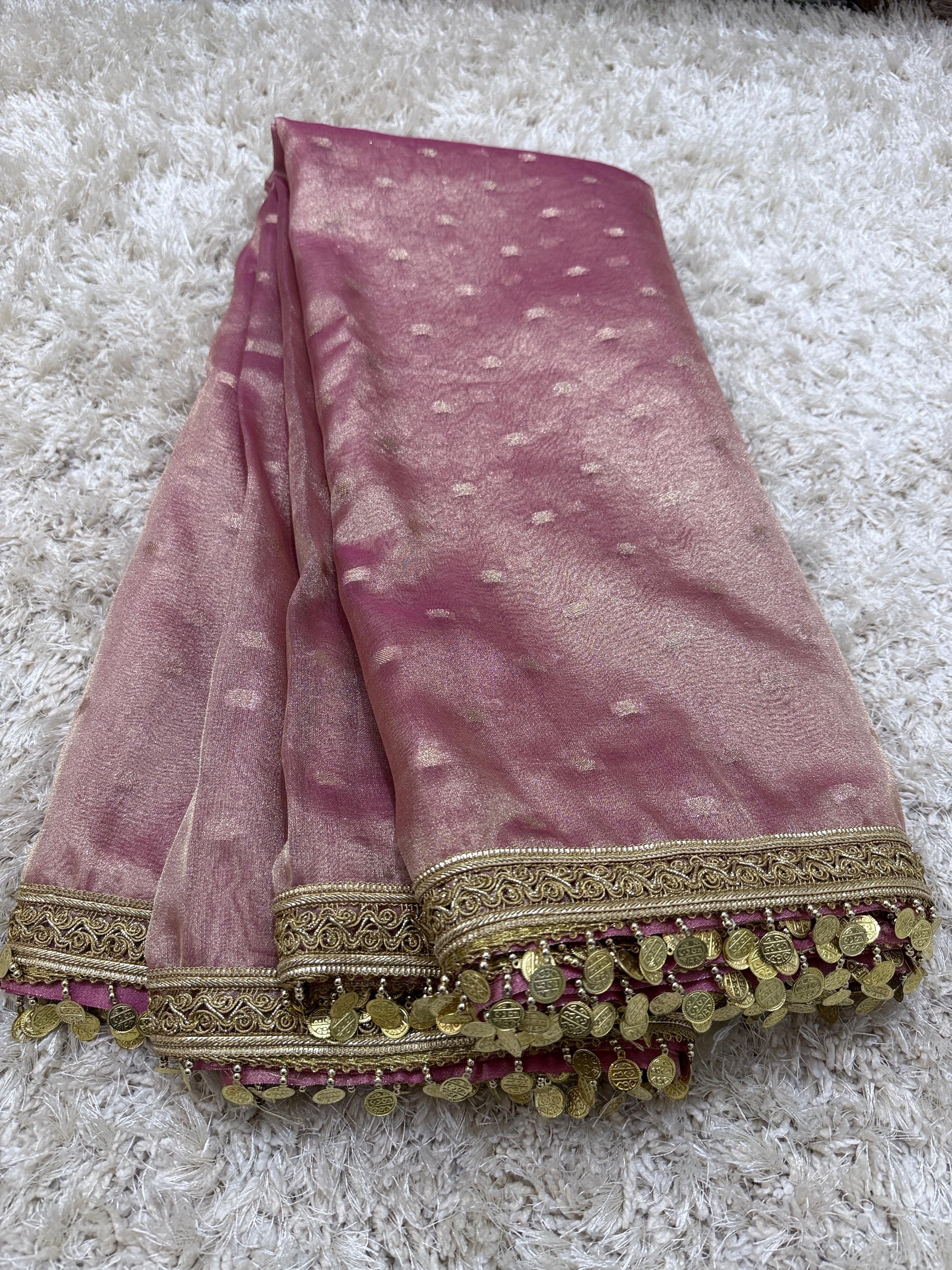 Banarasi Tissue Silk Saree with Booti and gotapatti & coin lace border