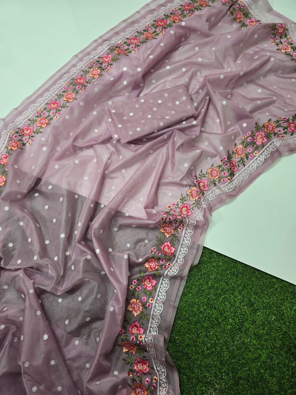 Banarasi Kora Organza Saree with Embroidery Work