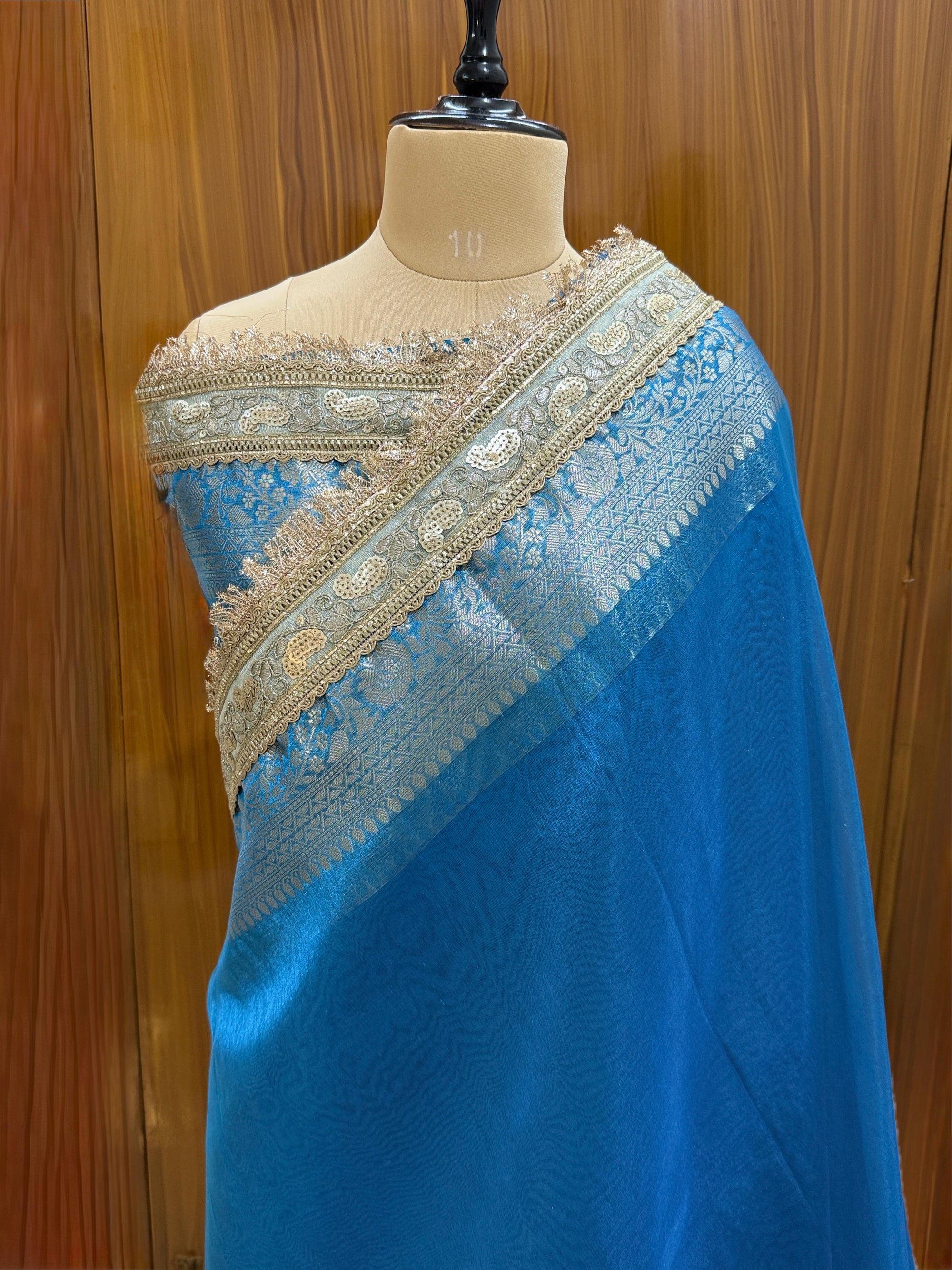 Banarasi Tissue Silk Saree with Broad Lace border