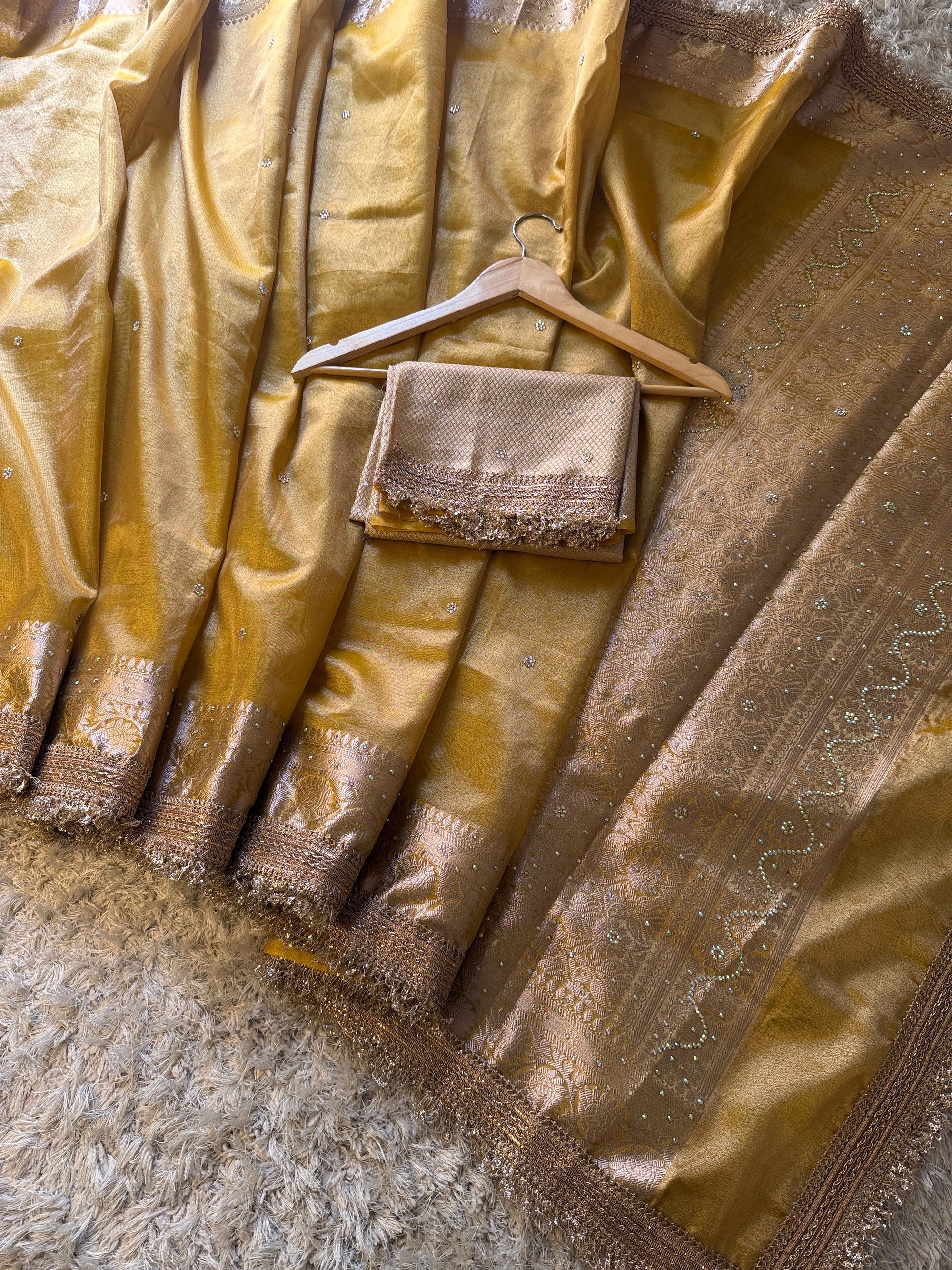 Banarasi Tissue Silk Saree with Stonework and Gotapatti Border