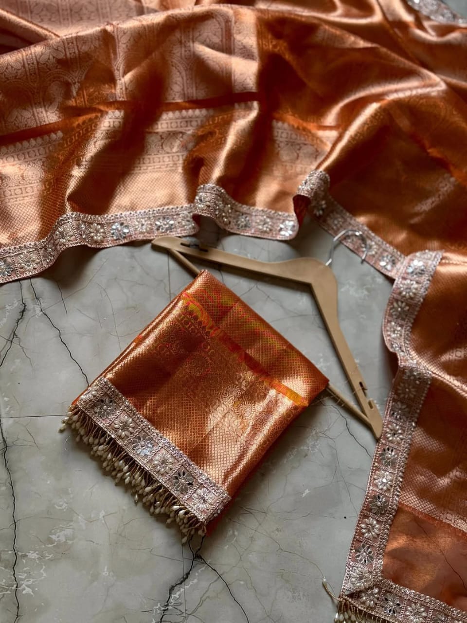 Banarasi Kanjivaram Tissue Silk Saree with Lace Border