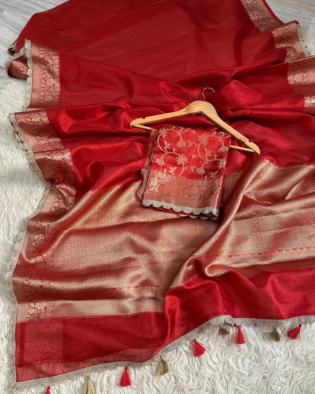 Banarasi Tissue Silk Saree with Lace border