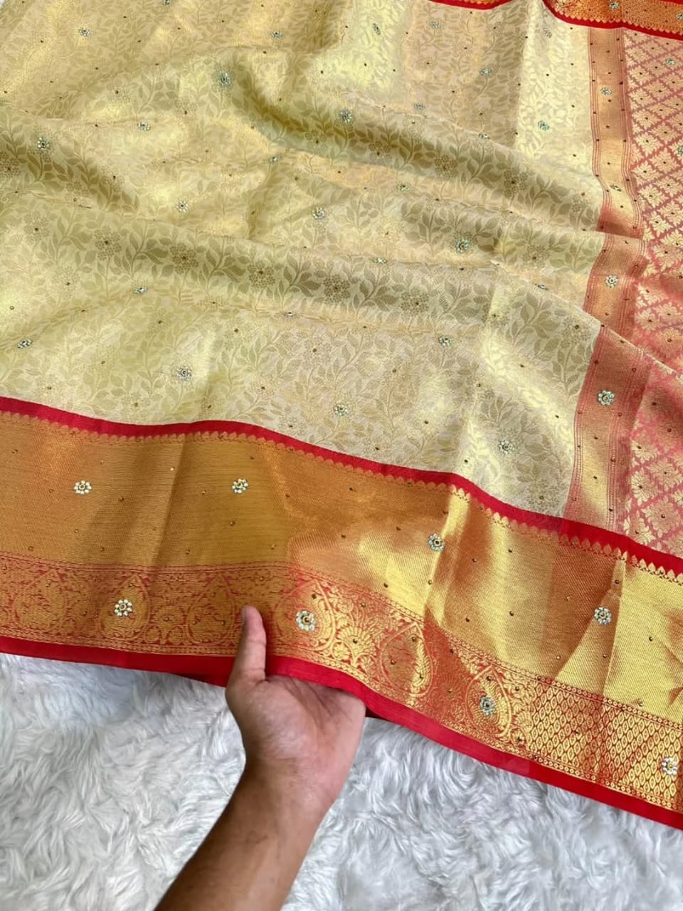 Banarasi Brocade Kanjivaram Saree with Swarovski Work and Zari Weaving